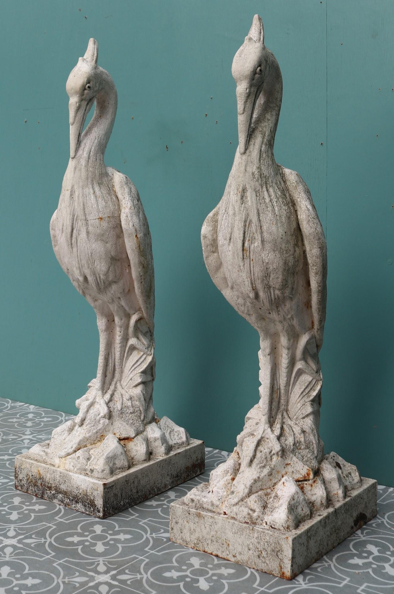 Two Antique Cast Iron Heron Sculptures 1