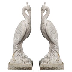 Two Antique Cast Iron Heron Sculptures