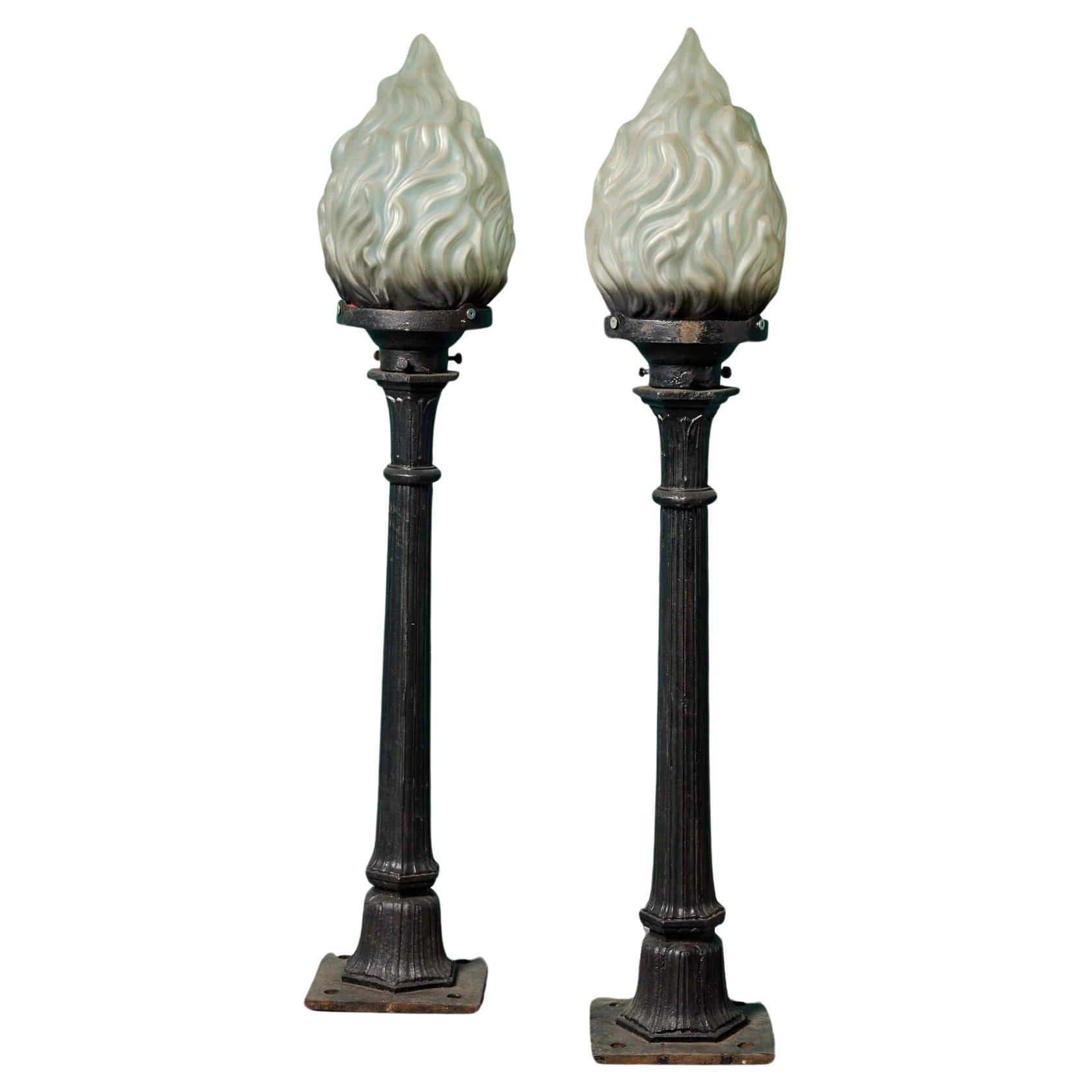 Two Antique Cast Iron Outside Lights For Sale