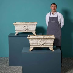 Two Antique Cast Iron Trough Planters