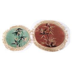 Two Antique Chinese Round Rug Mats with Bamboo C1930