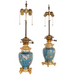 Two Antique Cloisonné Enamel and Gilt Bronze Lamps
