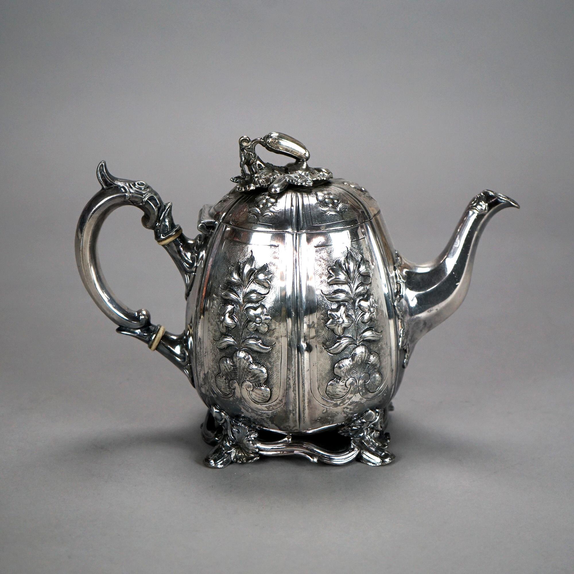 Two Antique English Sheffield Silver Plated Tea Pots with Garden Elements C1890 For Sale 7