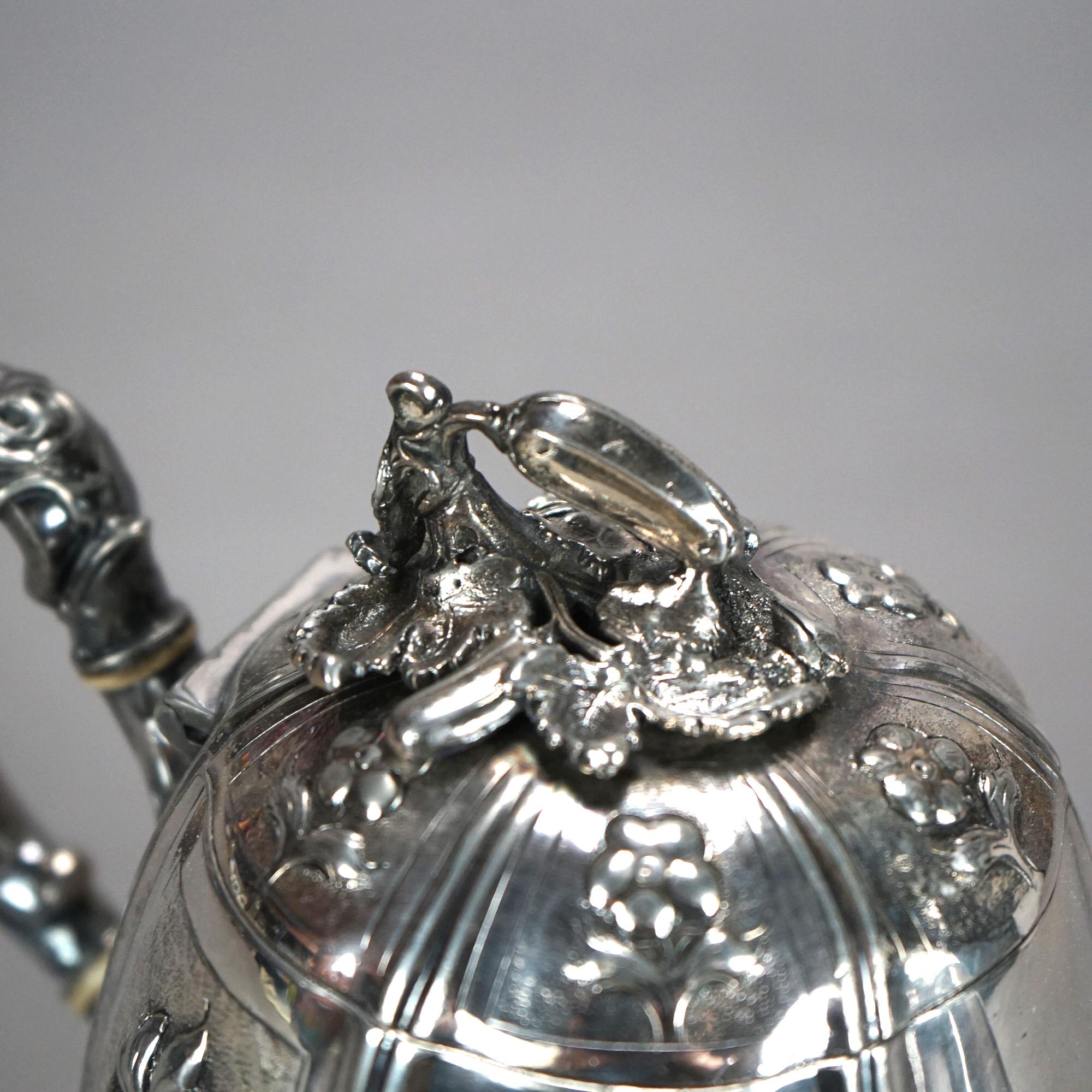 Two Antique English Sheffield Silver Plated Tea Pots with Garden Elements C1890 For Sale 8