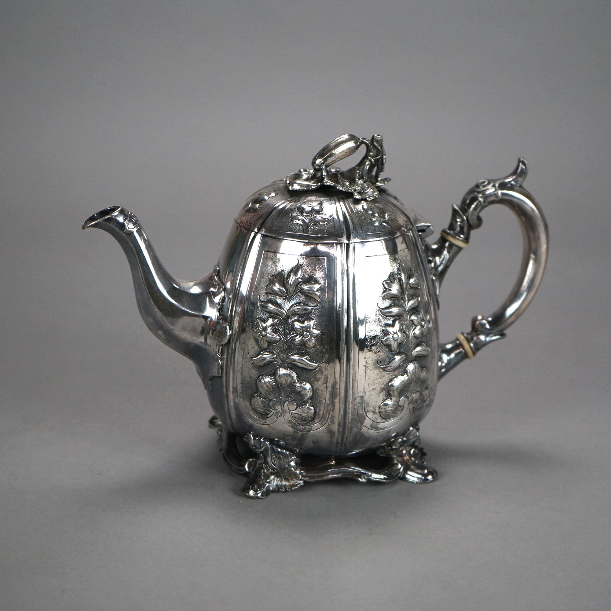 Two Antique English Sheffield Silver Plated Tea Pots with Garden Elements C1890 For Sale 9
