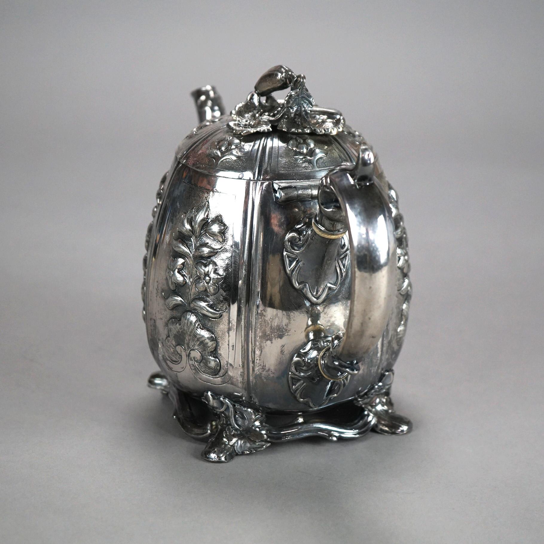 Two Antique English Sheffield Silver Plated Tea Pots with Garden Elements C1890 For Sale 10