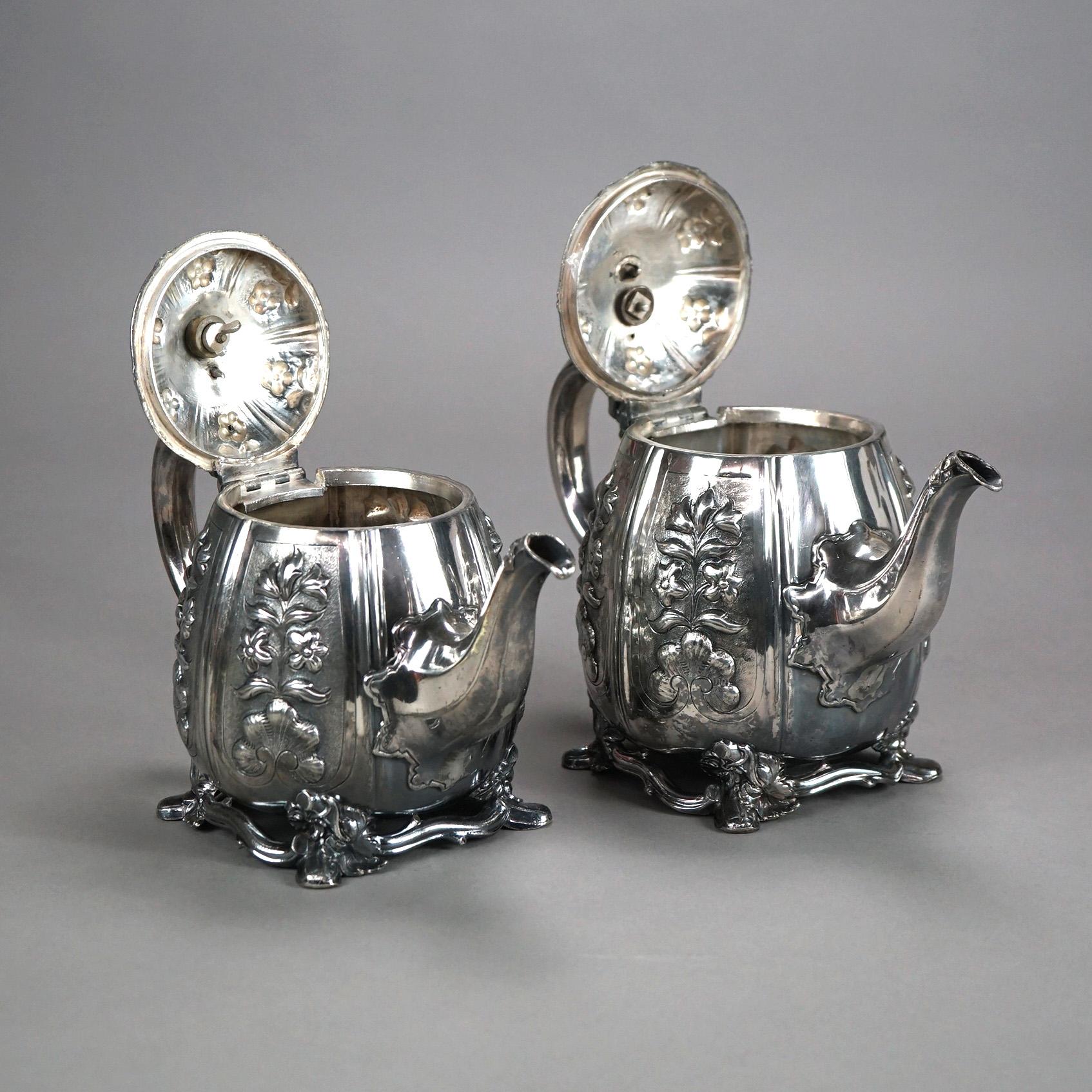 Two Antique English Sheffield Silver Plated Tea Pots with Garden Elements C1890 For Sale 11