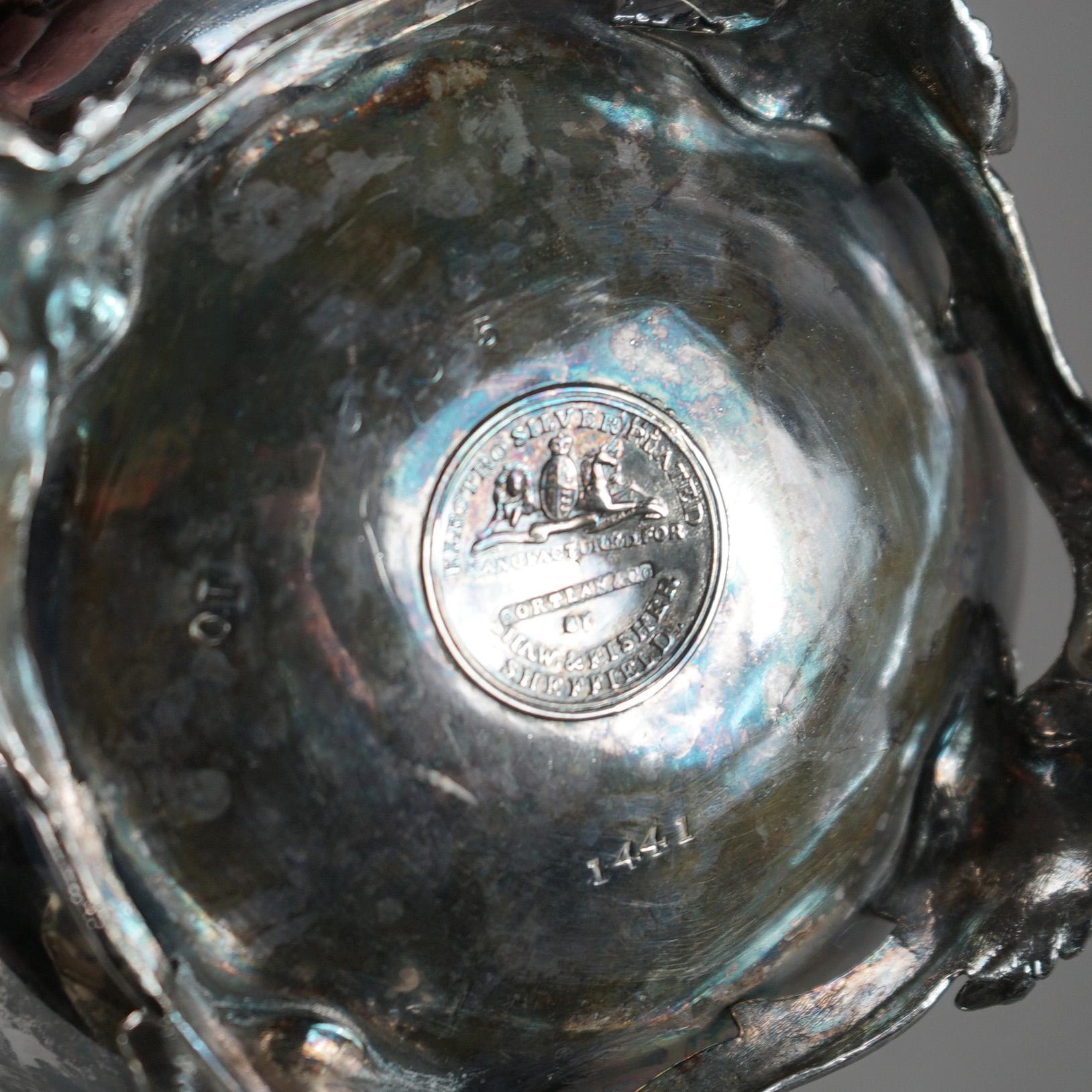 Two Antique English Sheffield Silver Plated Tea Pots with Garden Elements C1890 For Sale 12