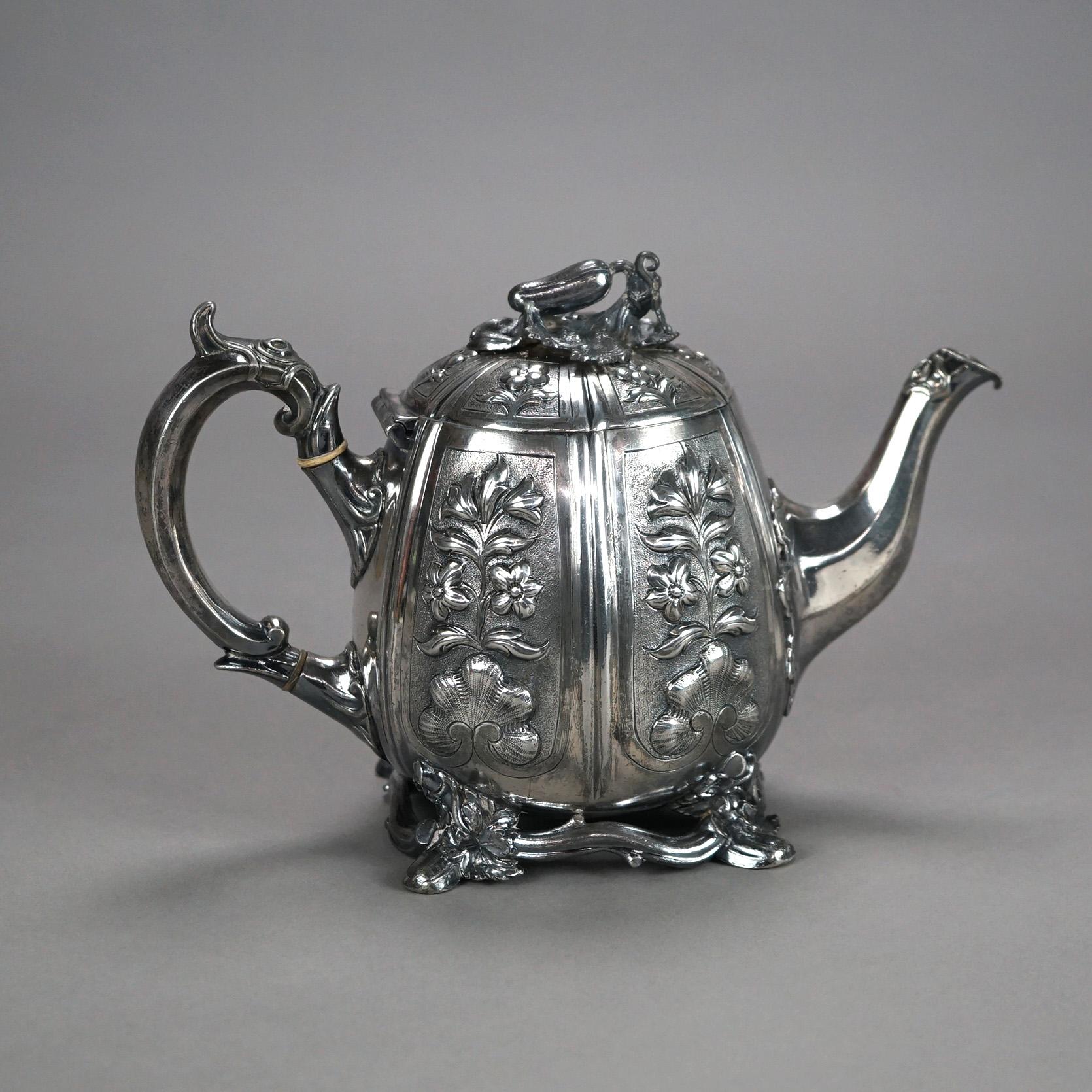 Two Antique English Sheffield Silver Plated Tea Pots with Garden Elements C1890 For Sale 2