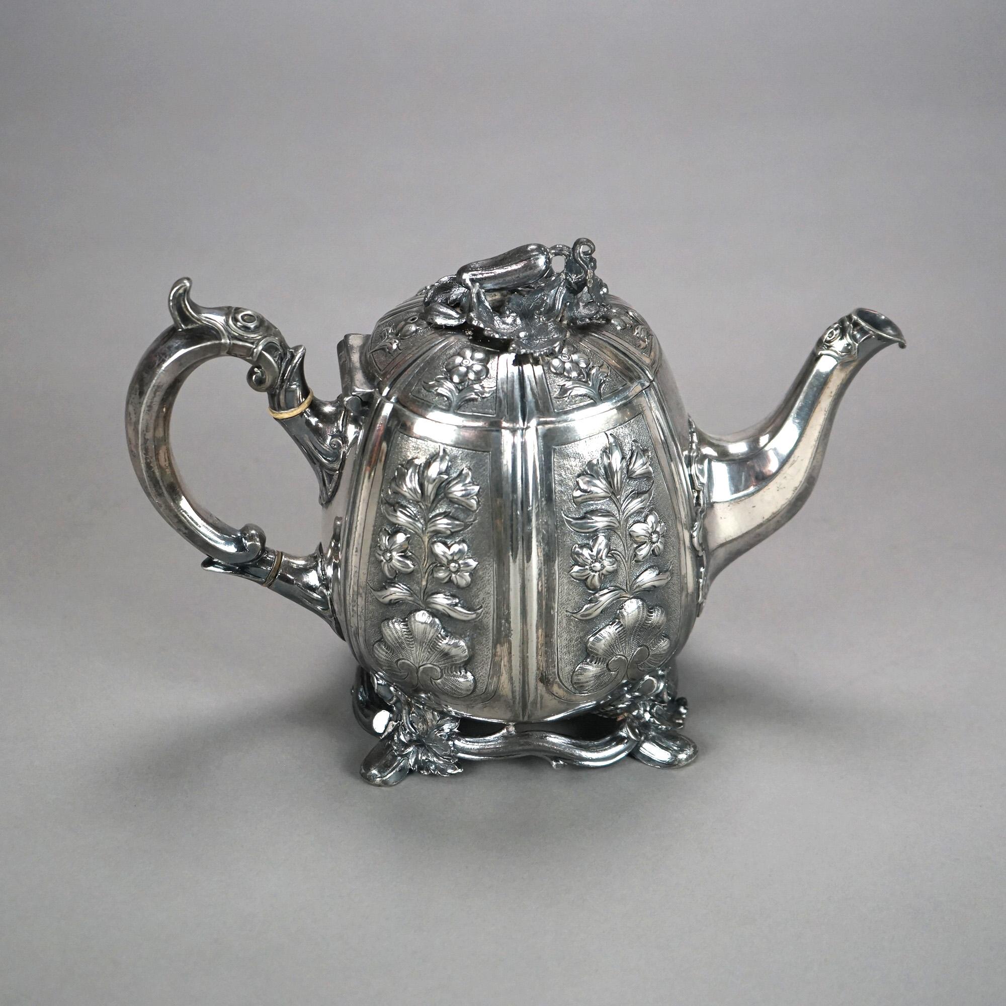 Two Antique English Sheffield Silver Plated Tea Pots with Garden Elements C1890 For Sale 3