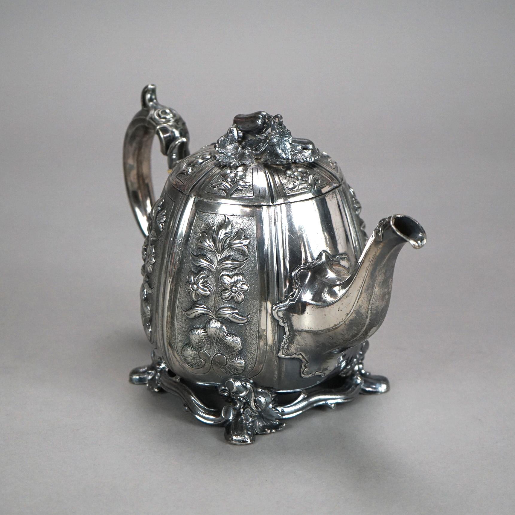 Two Antique English Sheffield Silver Plated Tea Pots with Garden Elements C1890 For Sale 4