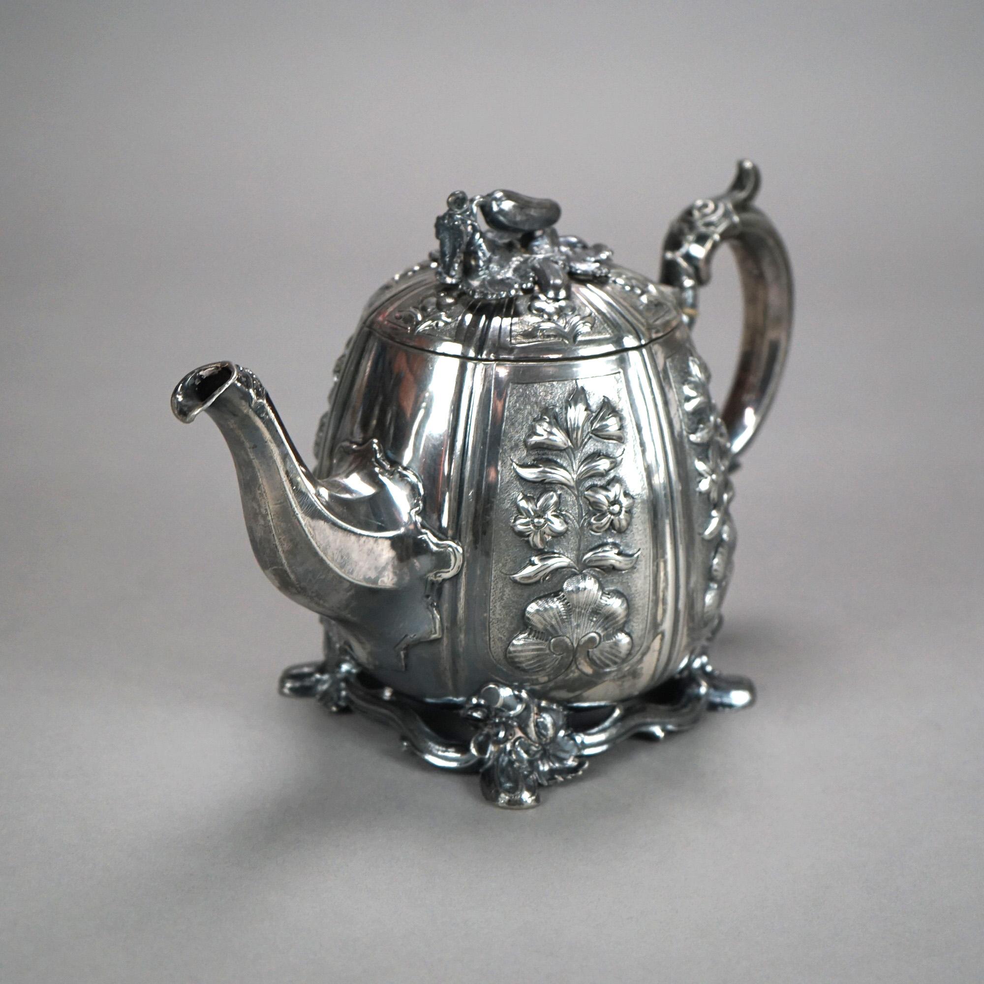 Two Antique English Sheffield Silver Plated Tea Pots with Garden Elements C1890 For Sale 5