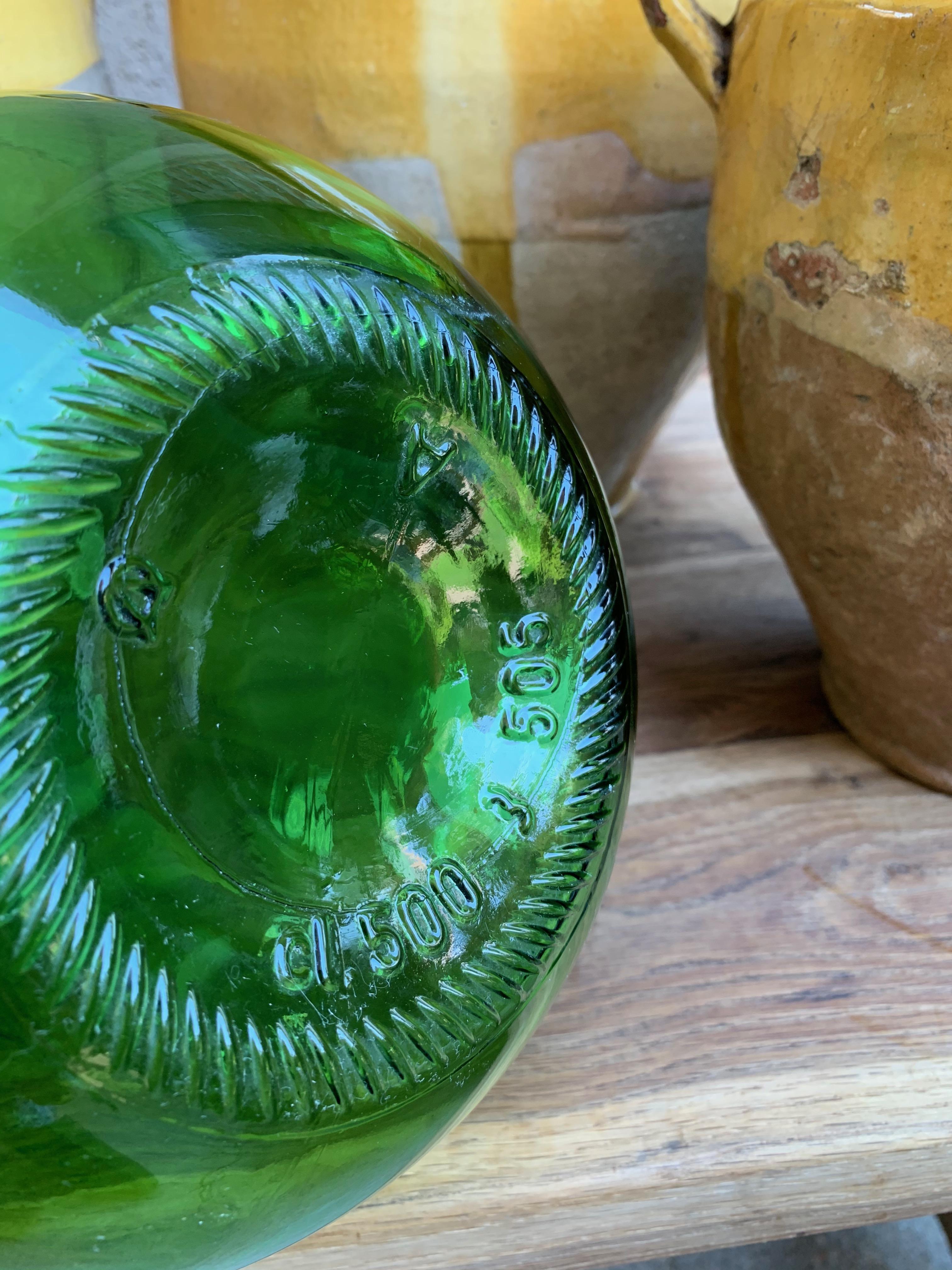 Zwei antike europäische grünes Glas Demijohn:: Carboy Weinkrug Italienisch Villani 6