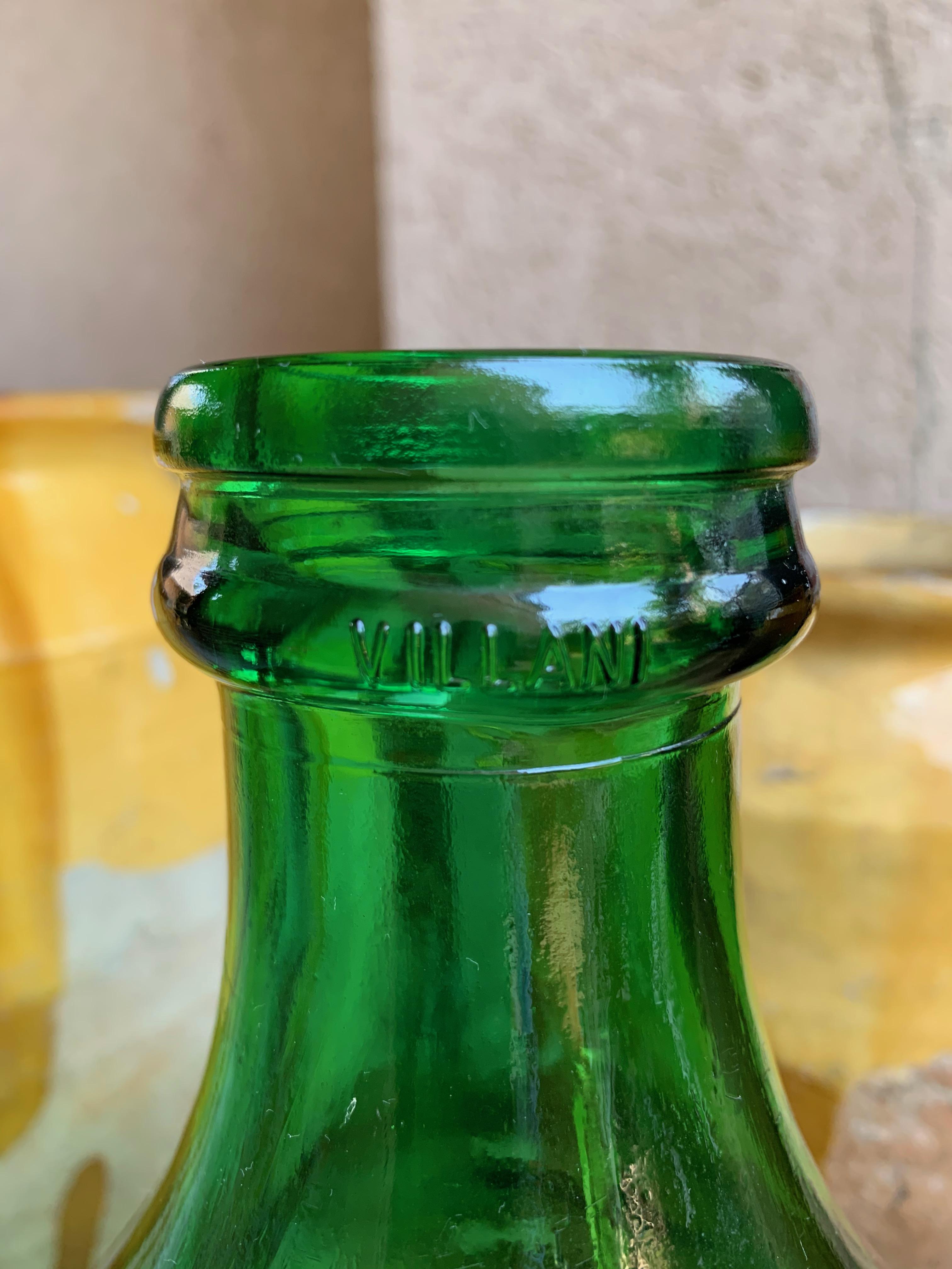 Zwei antike europäische grünes Glas Demijohn:: Carboy Weinkrug Italienisch Villani 7