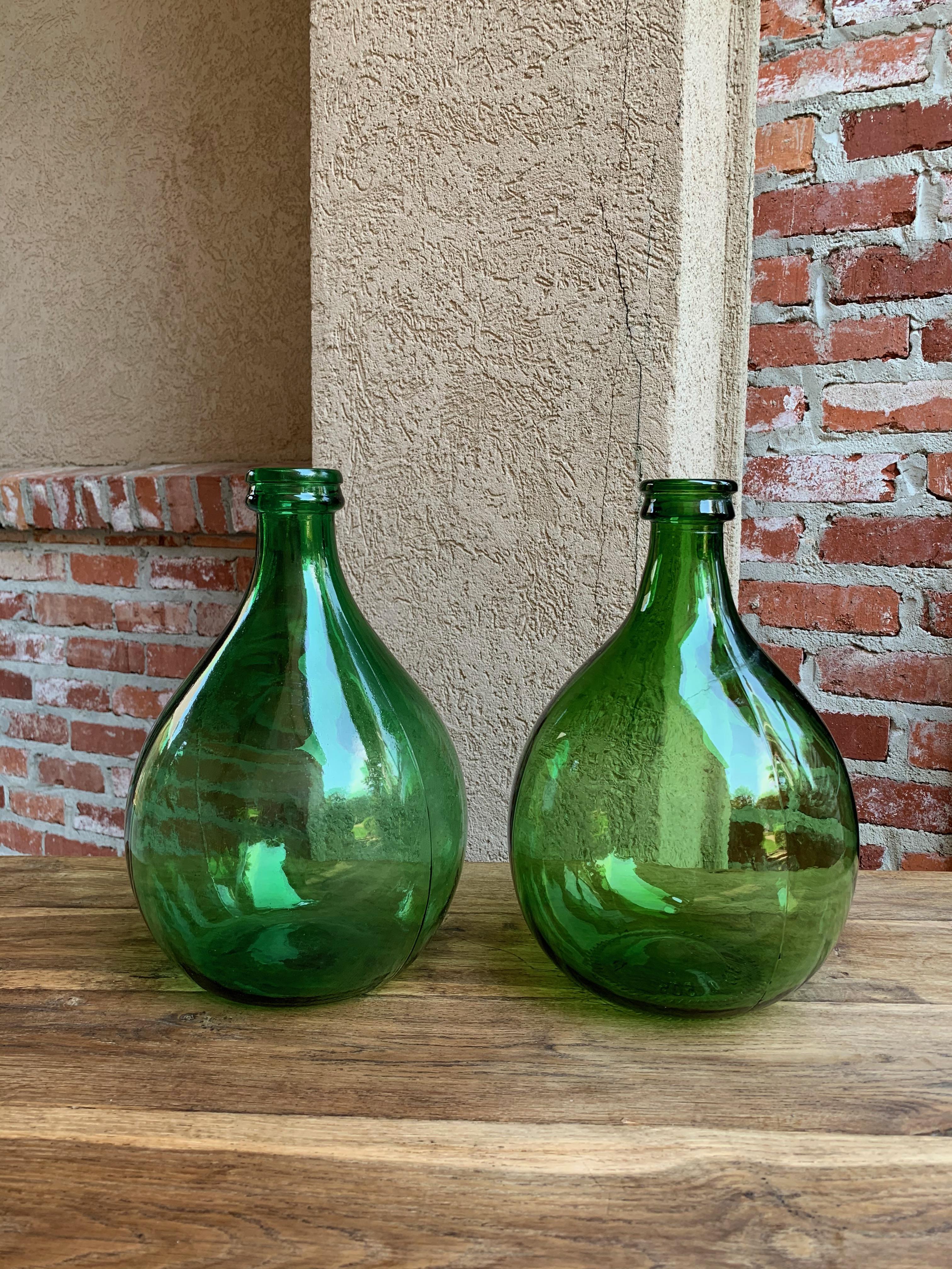 Zwei antike europäische grünes Glas Demijohn:: Carboy Weinkrug Italienisch Villani (Französisch)