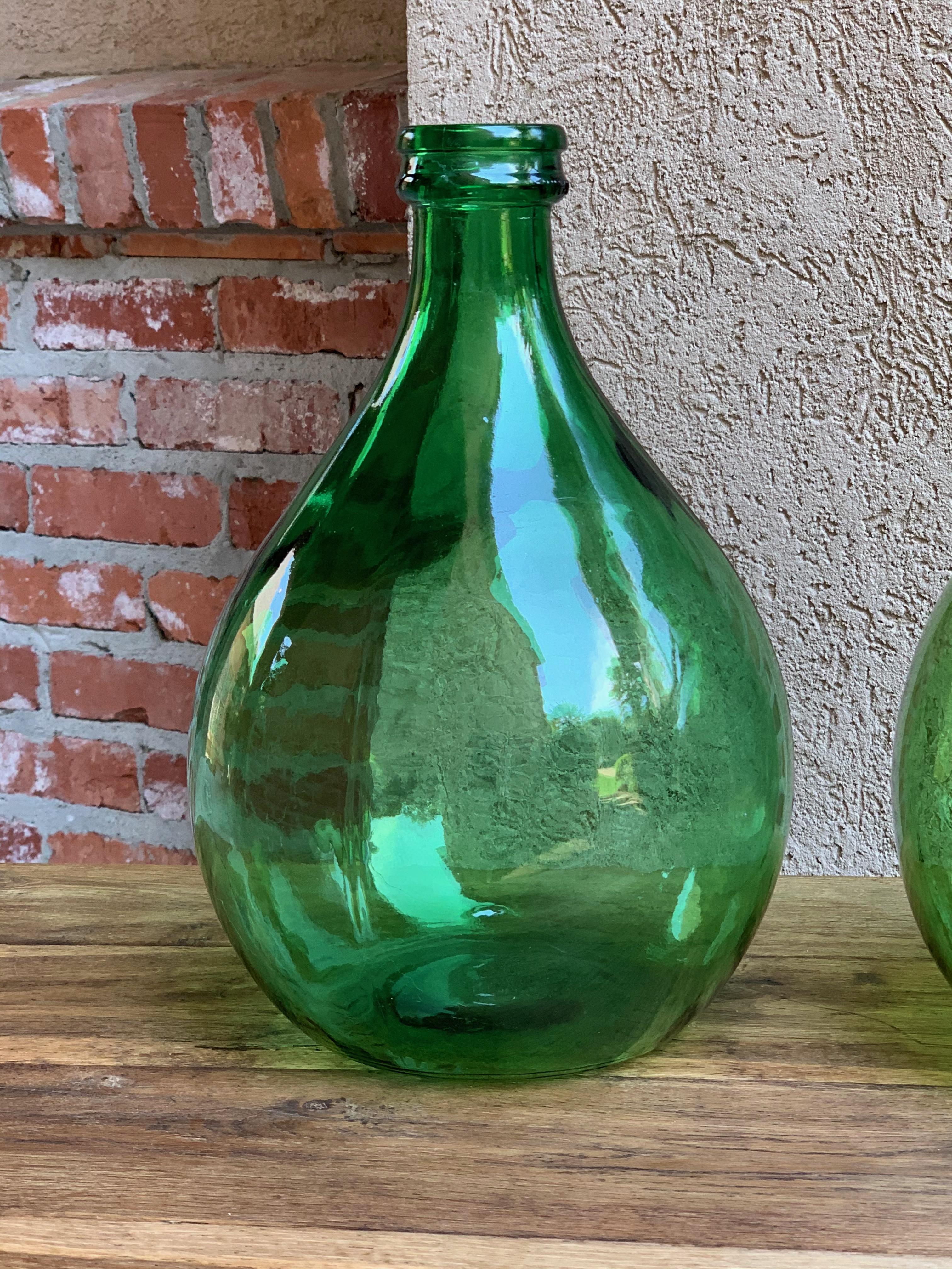 Zwei antike europäische grünes Glas Demijohn:: Carboy Weinkrug Italienisch Villani 2
