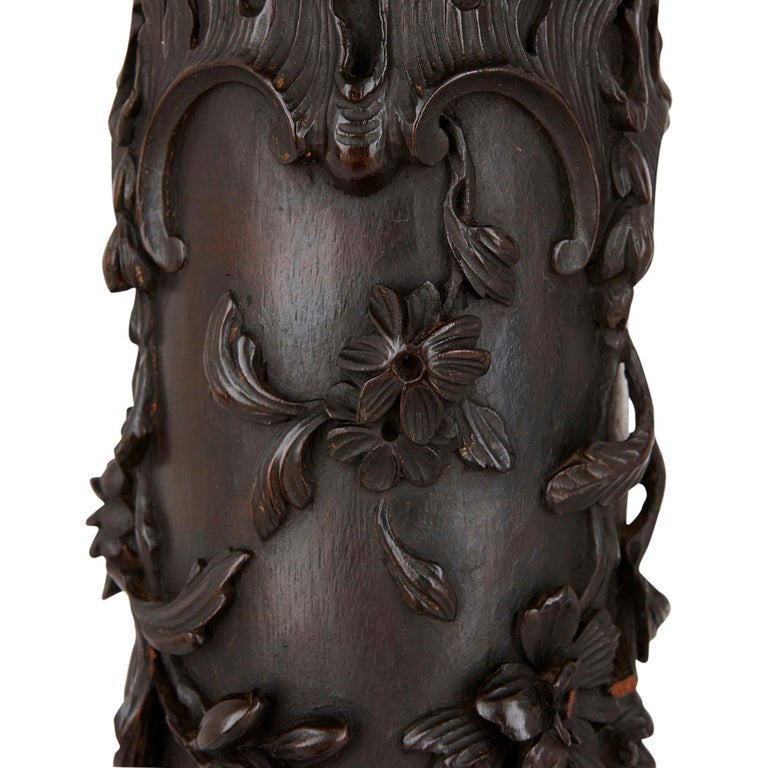Two Antique Floral Carved Wooden Pedestals For Sale at 1stDibs