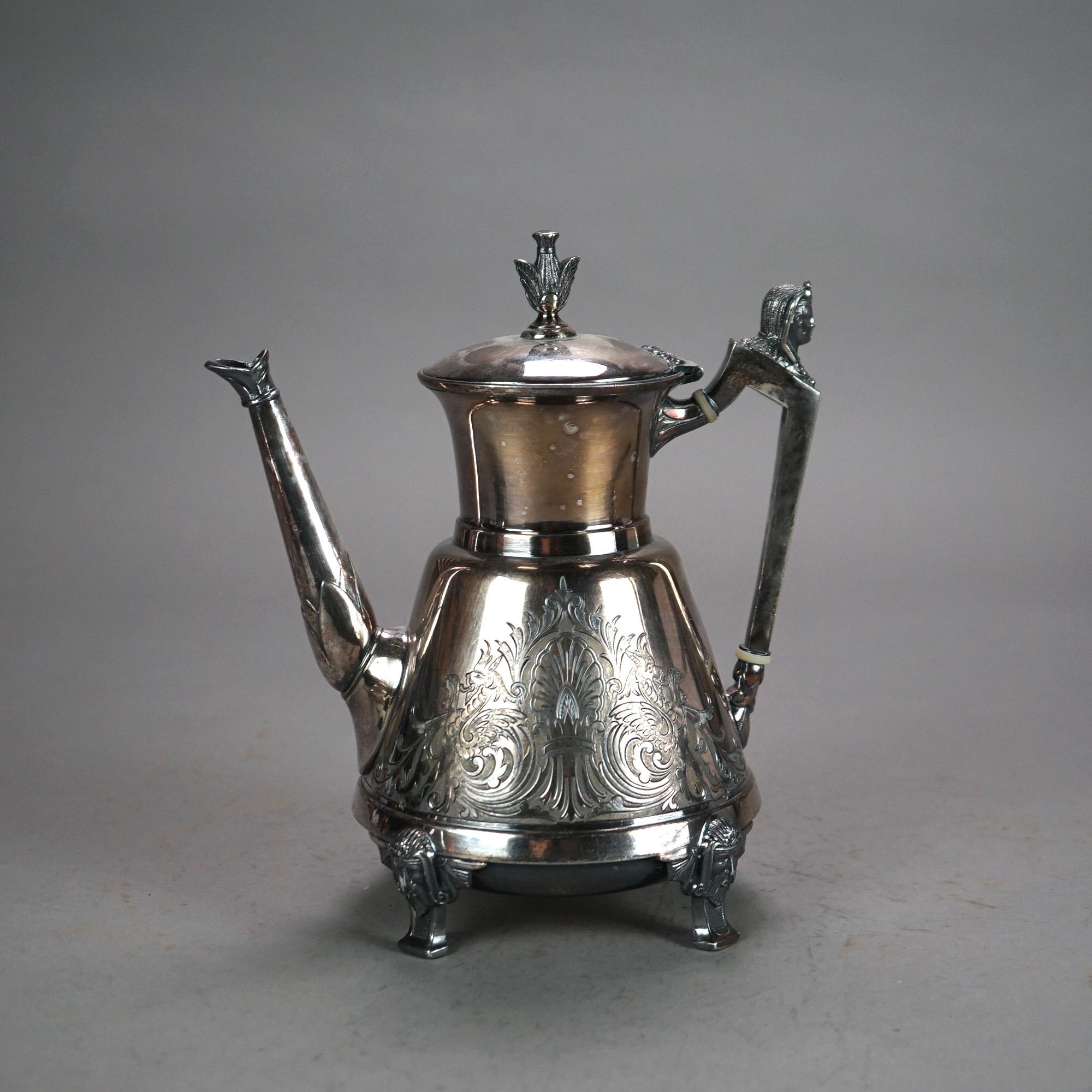 Placcato argento Due antiche teiere con piede e figure placcate in argento C1890 in vendita