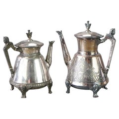 Two Antique Footed & Figural Silver Plated Teapots C1890