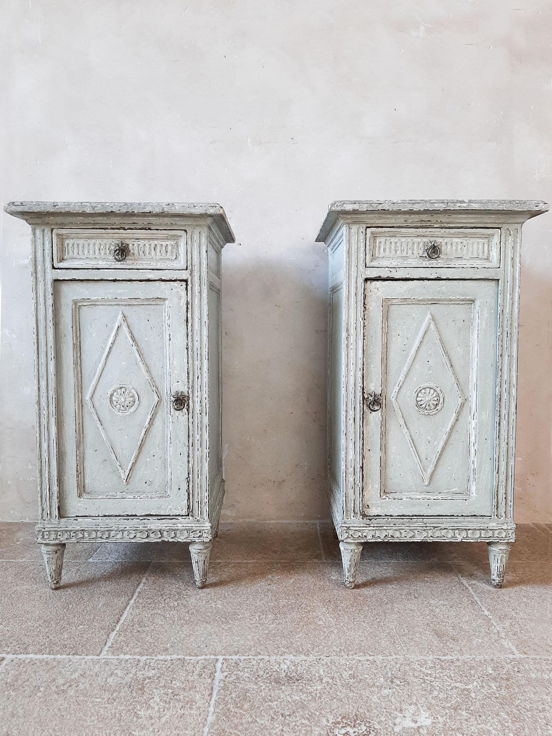 Patinated Two Antique French Directoir Cabinets or Nightstands, 19th Century
