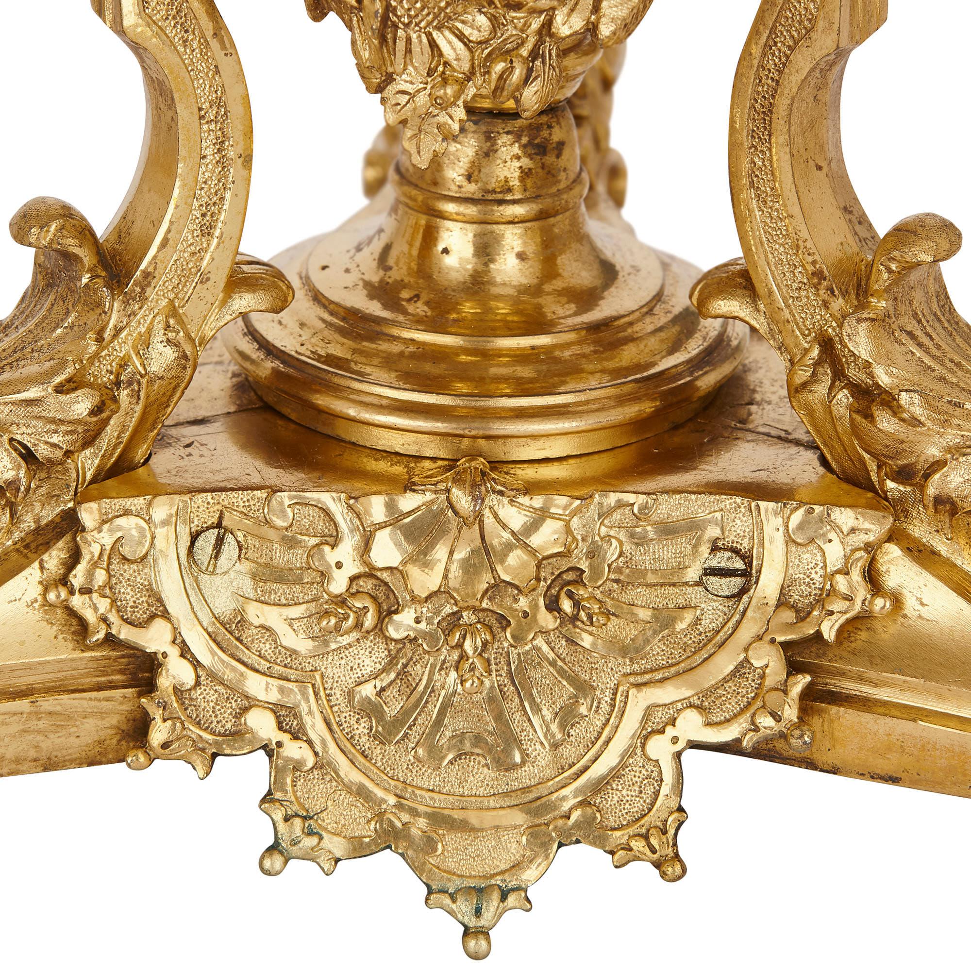 19th Century Two Antique French Gilt Bronze Four-Light Girandoles For Sale