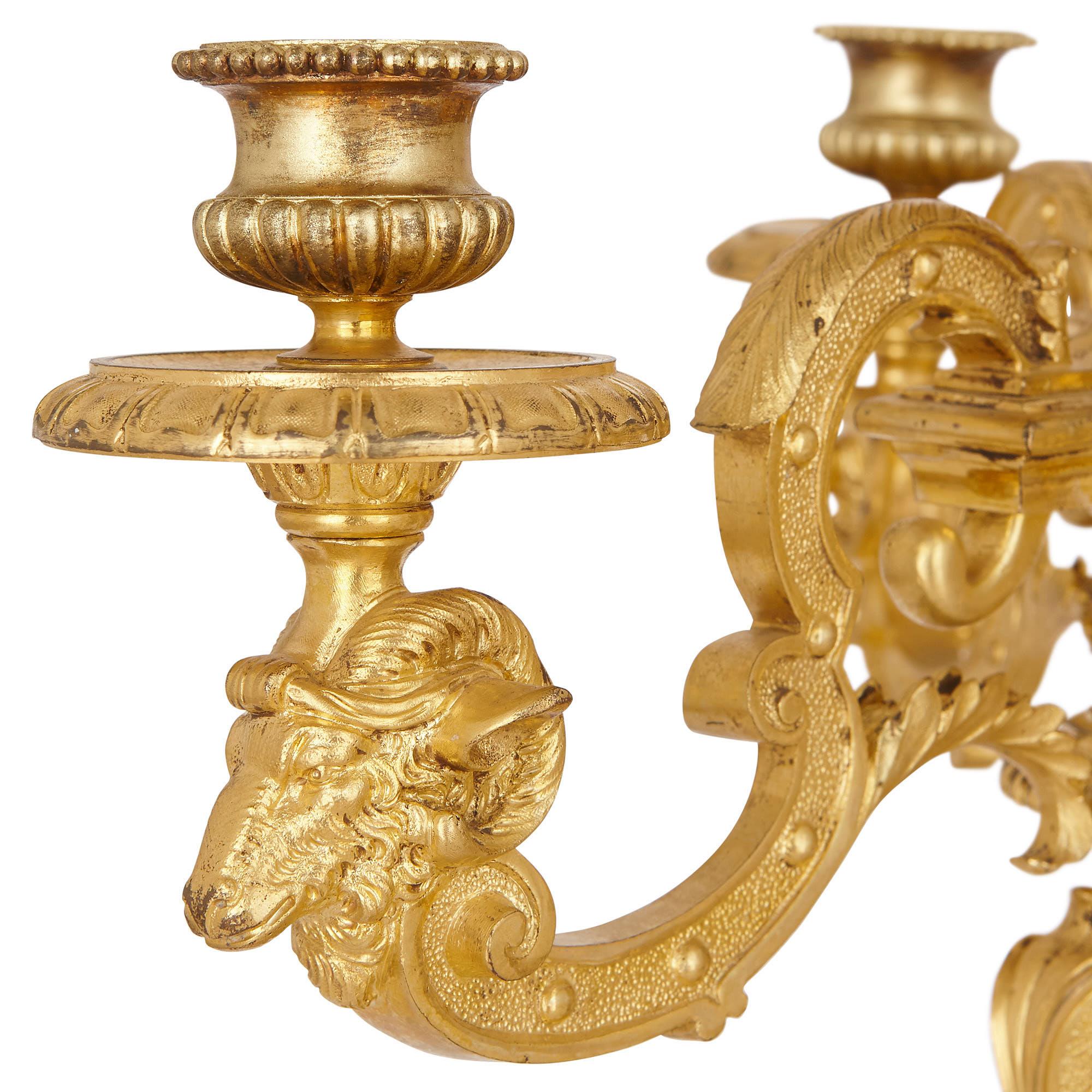 Ormolu Two Antique French Gilt Bronze Four-Light Girandoles For Sale