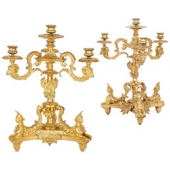 Two Antique French Gilt Bronze Four-Light Girandoles