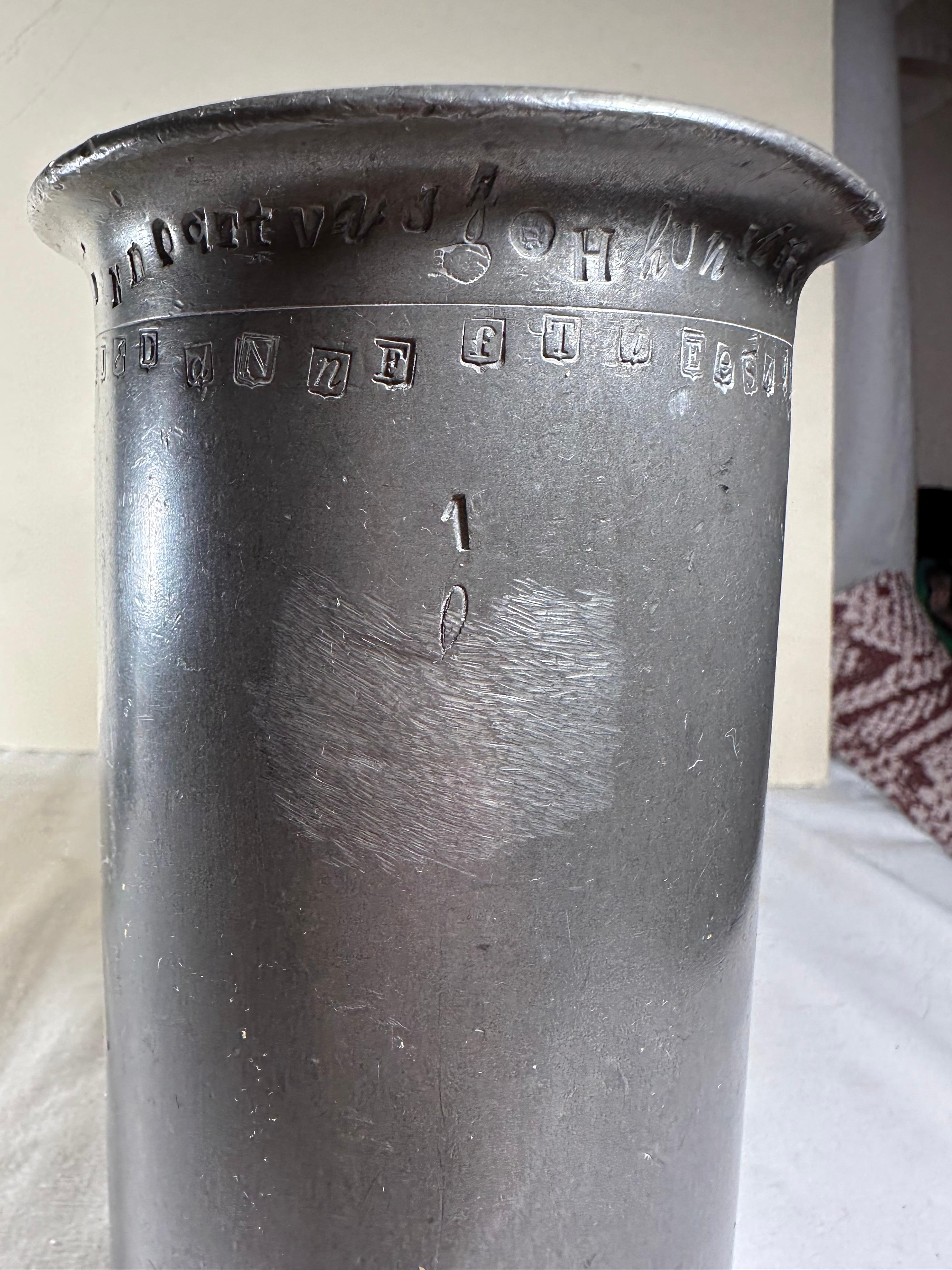 Two Antique French Heavy Pewter Measuring Tankards For Sale 4