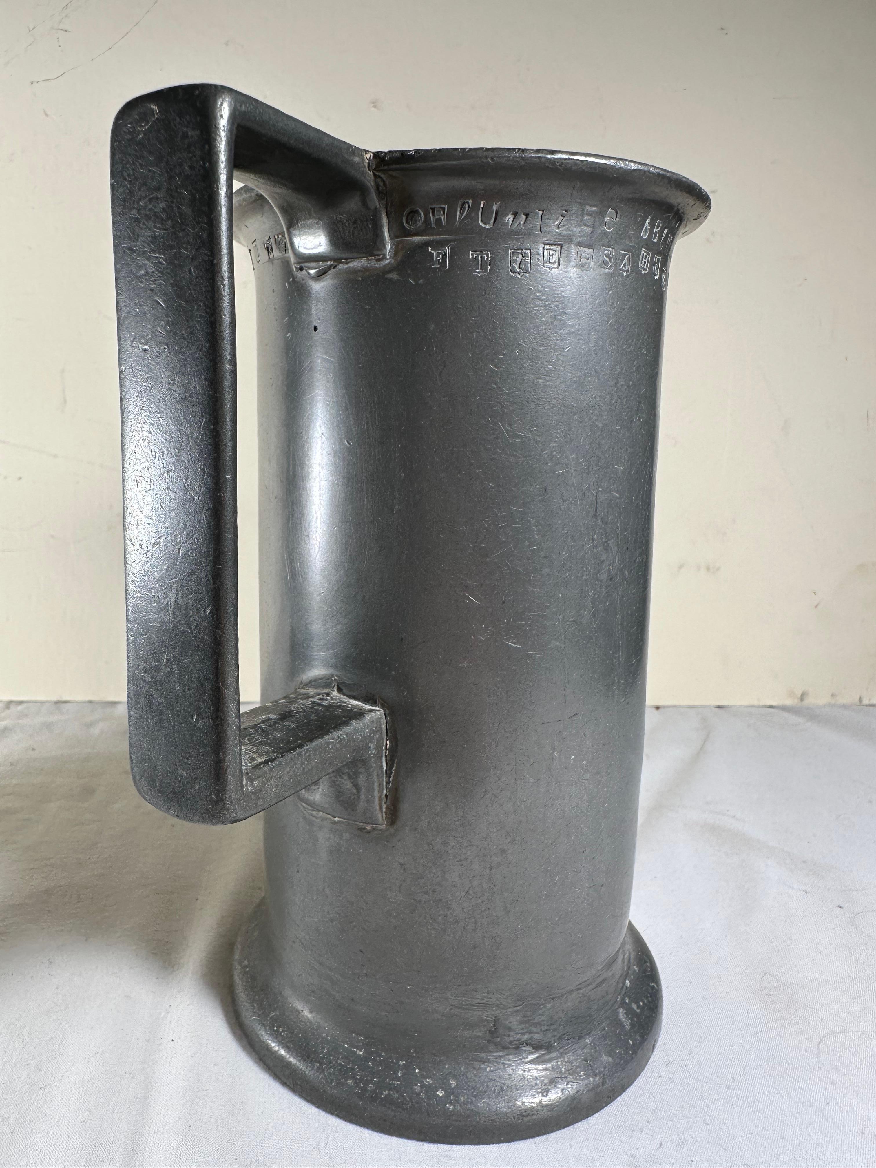 Two Antique French Heavy Pewter Measuring Tankards For Sale 5