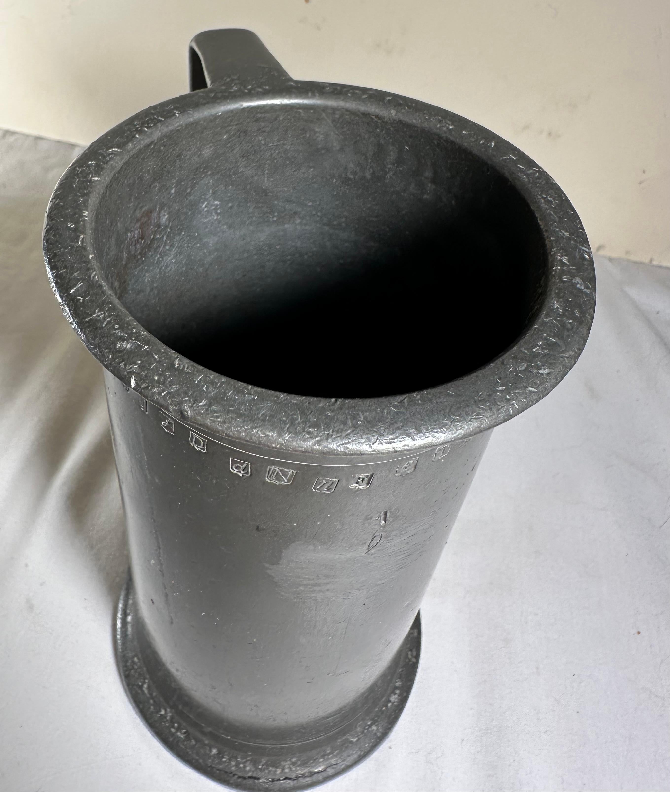 Two Antique French Heavy Pewter Measuring Tankards For Sale 8