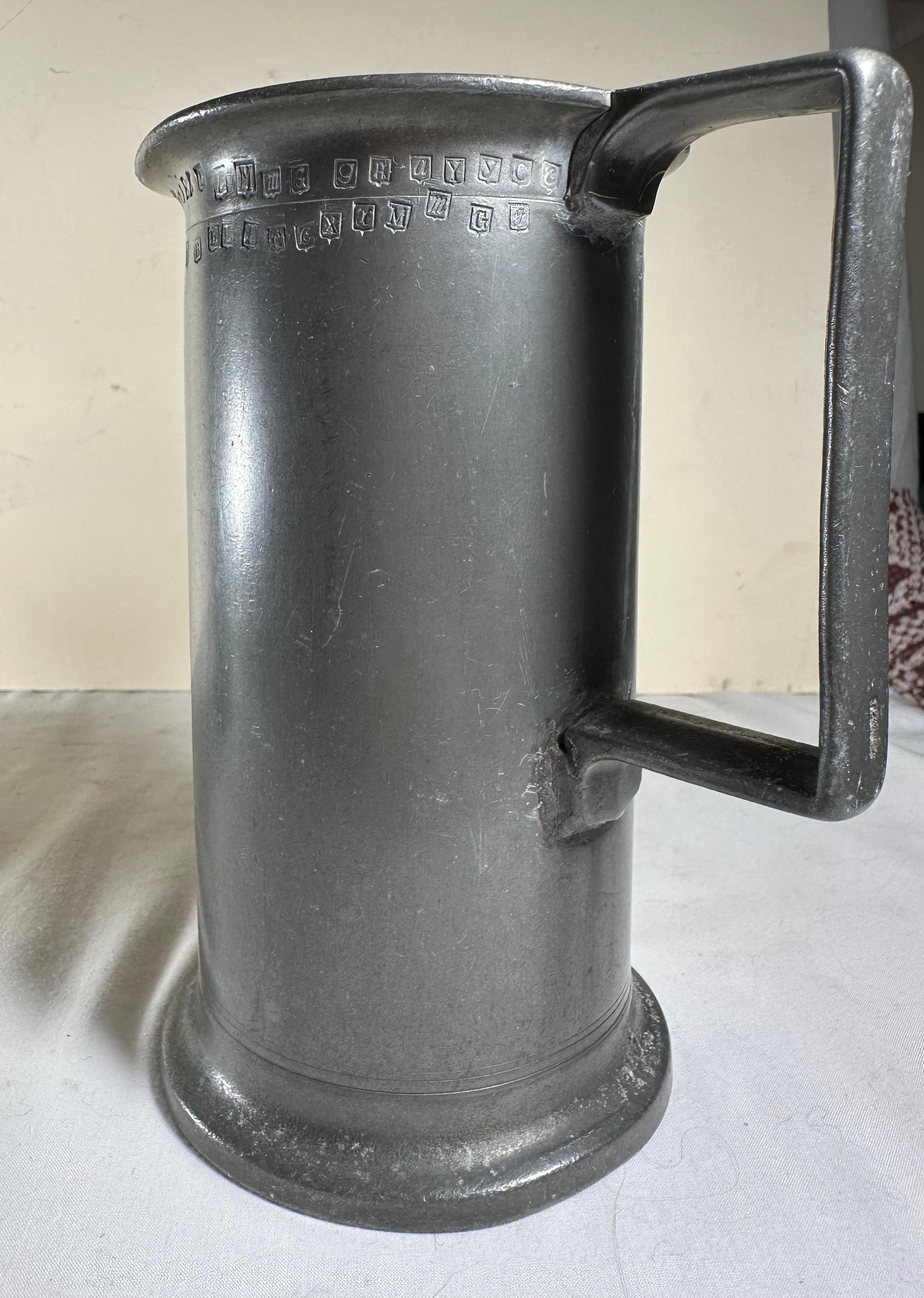 Two Antique French Heavy Pewter Measuring Tankards For Sale 9