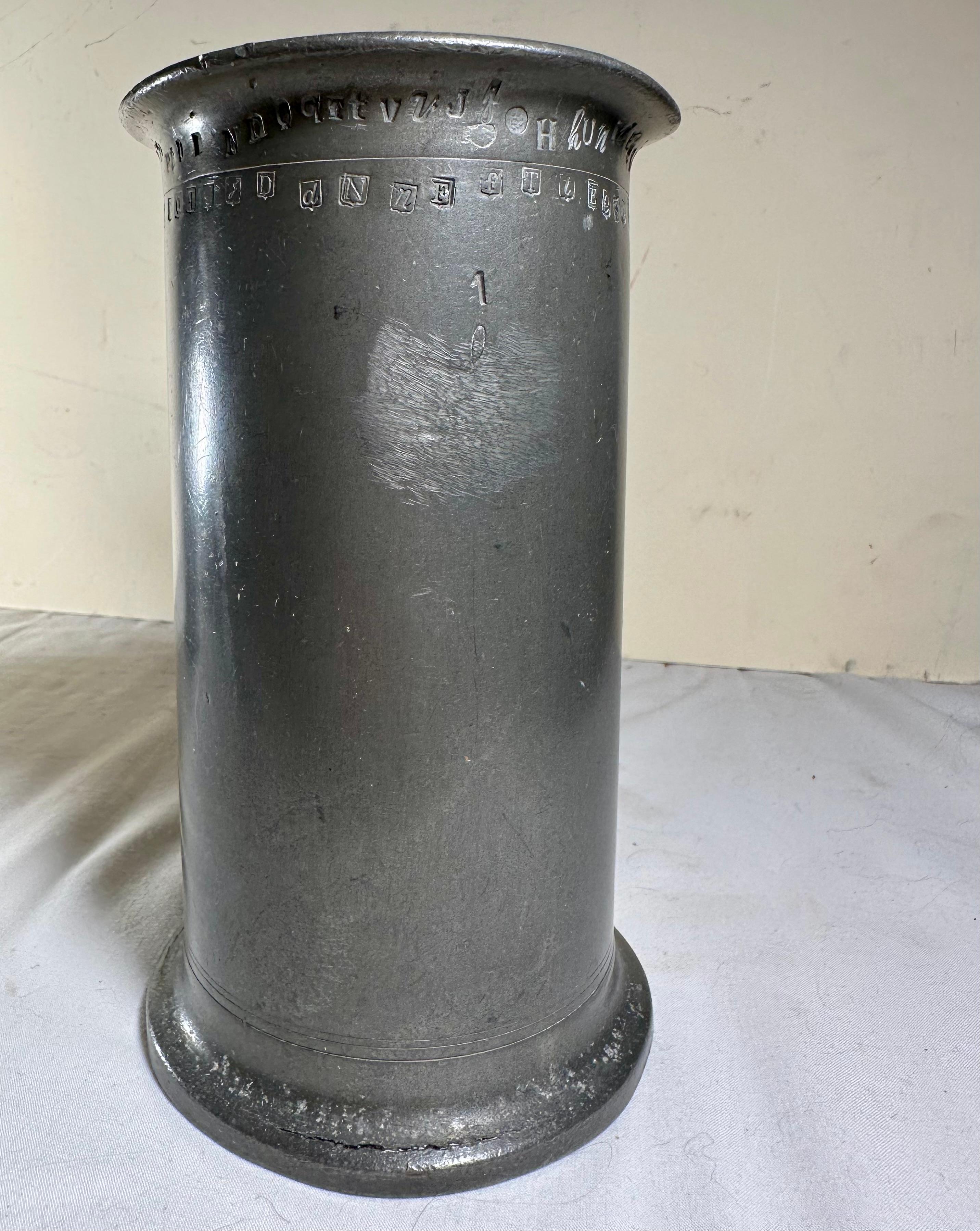 Two Antique French Heavy Pewter Measuring Tankards For Sale 10