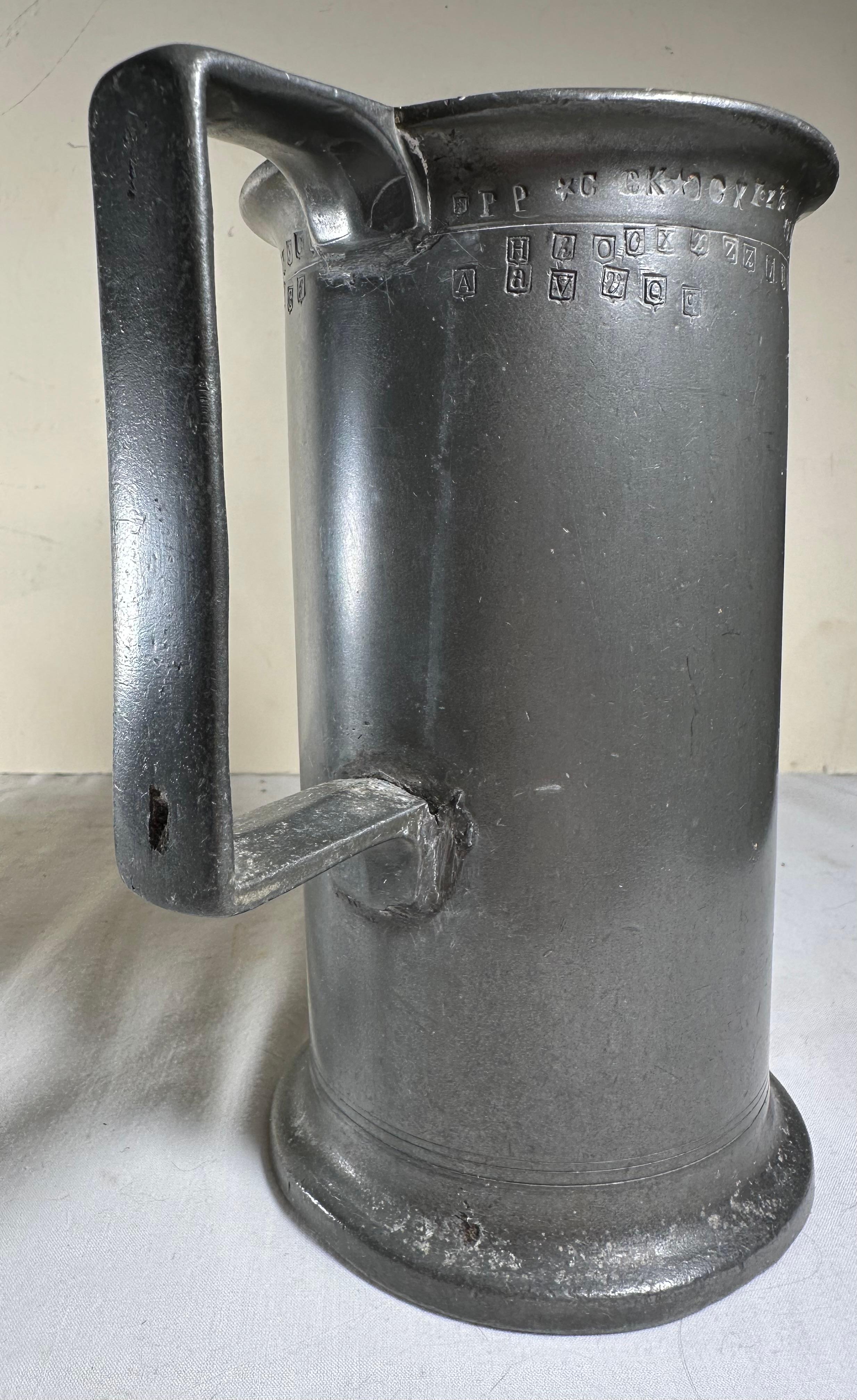 Two Antique French Heavy Pewter Measuring Tankards For Sale 11