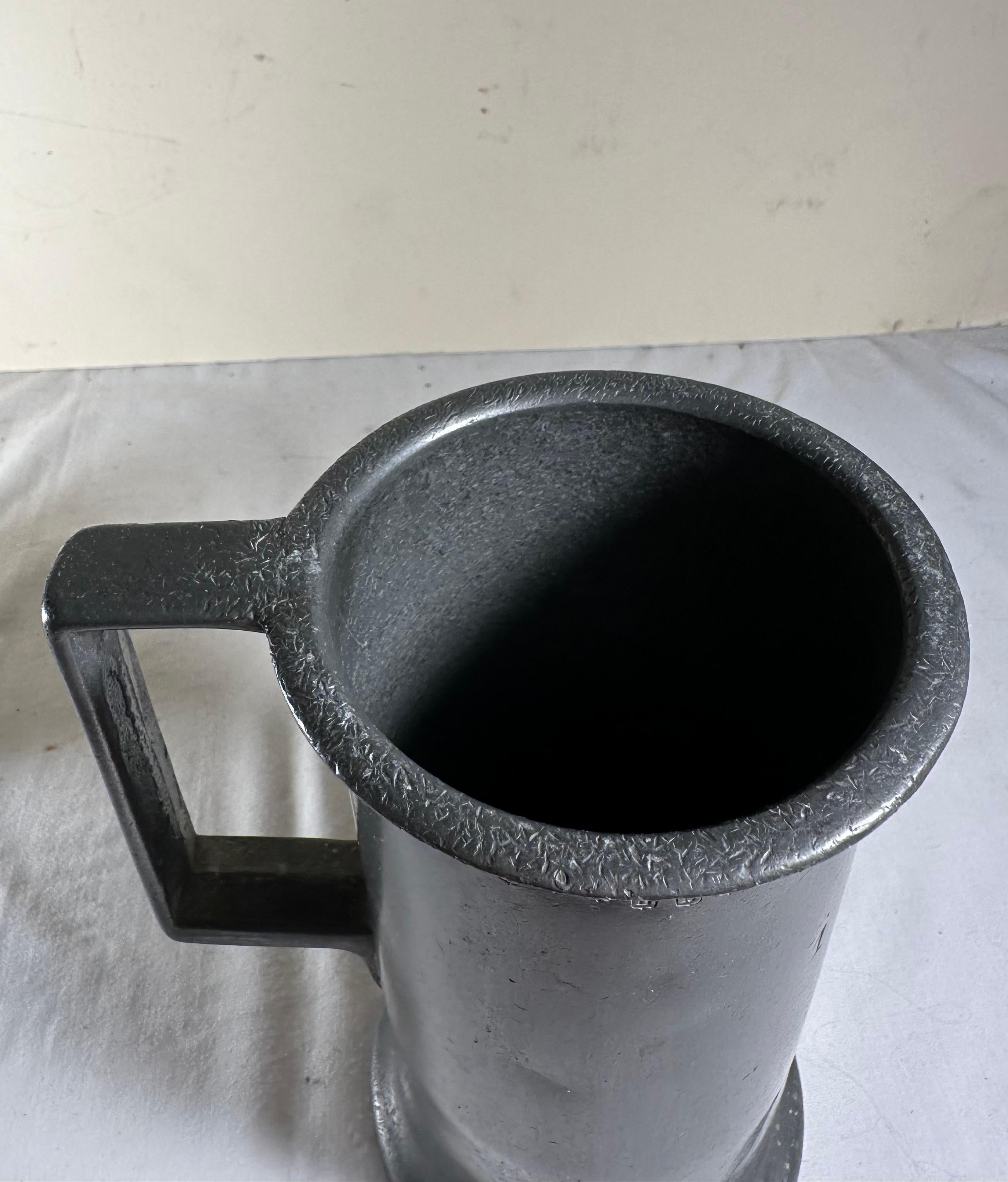 Other Two Antique French Heavy Pewter Measuring Tankards For Sale