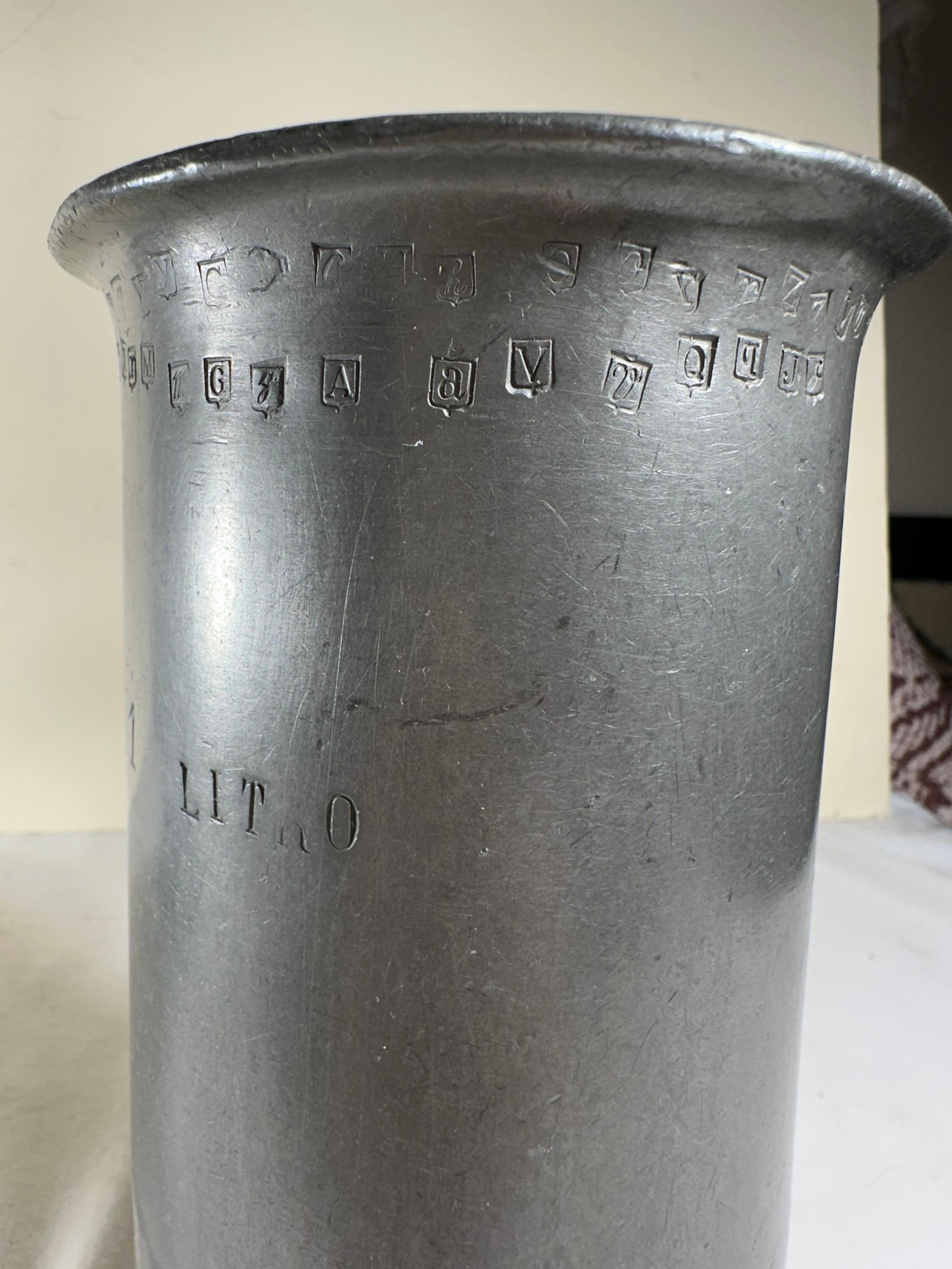 Cast Two Antique French Heavy Pewter Measuring Tankards For Sale