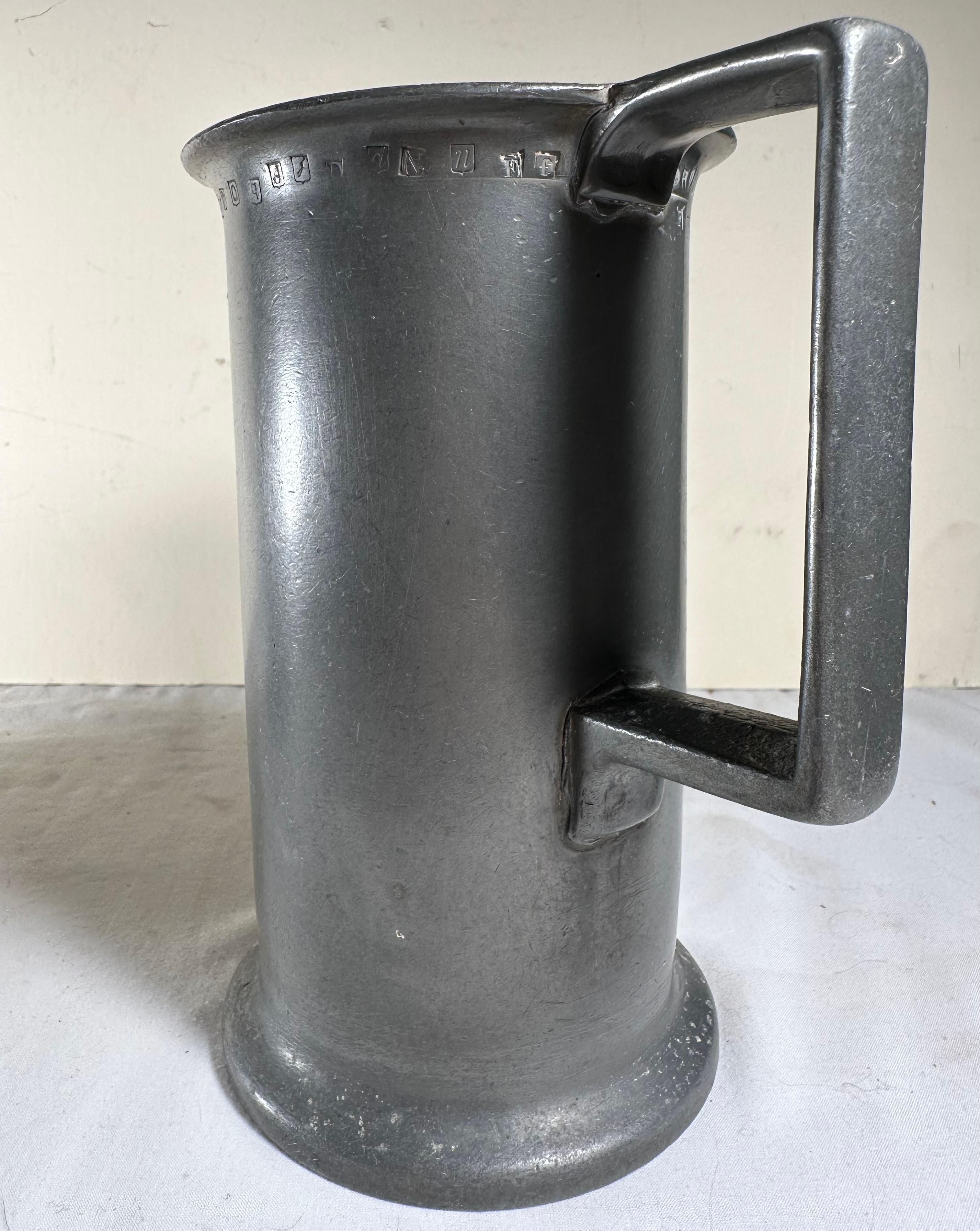 19th Century Two Antique French Heavy Pewter Measuring Tankards For Sale