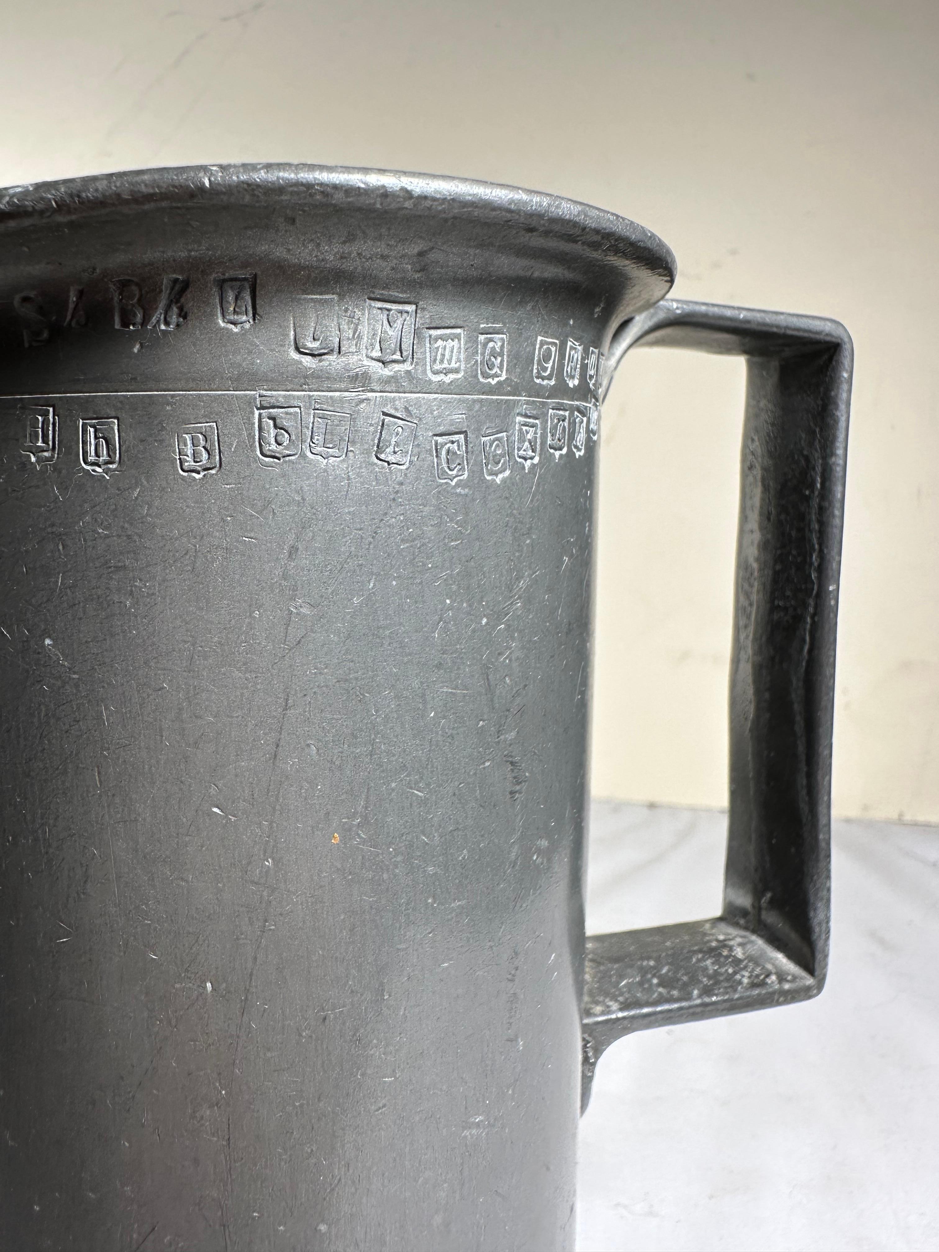 Two Antique French Heavy Pewter Measuring Tankards For Sale 3