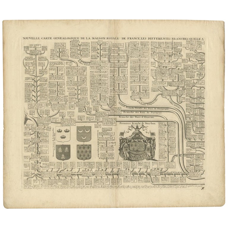 Due antiche carte genealogiche della Casa Reale di Francia, stemmi, 1732