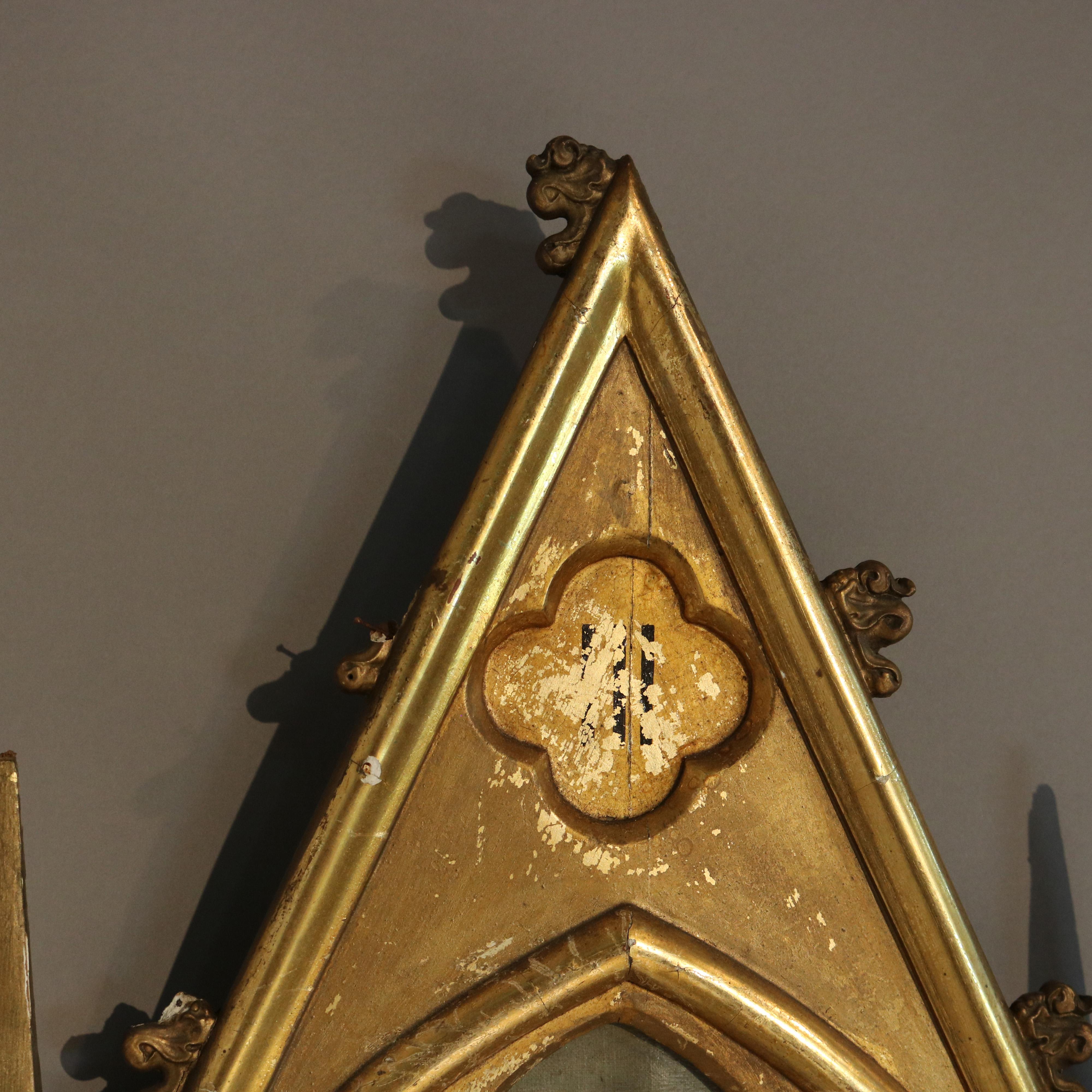 19th Century Two Antique Gothic Cathedral Form Giltwood Frames, C1880 For Sale