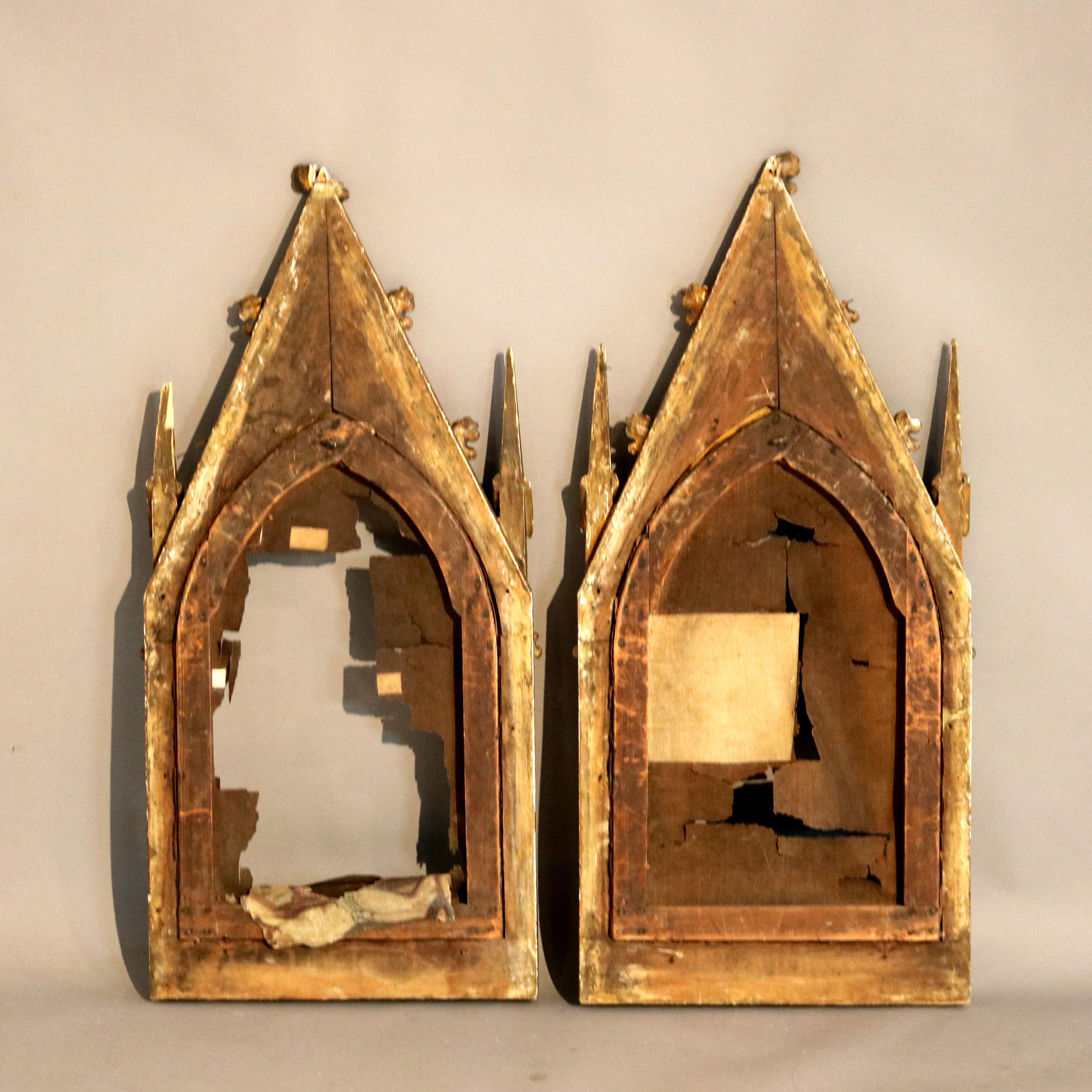 Two Antique Gothic Cathedral Form Giltwood Frames, C1880 For Sale 4