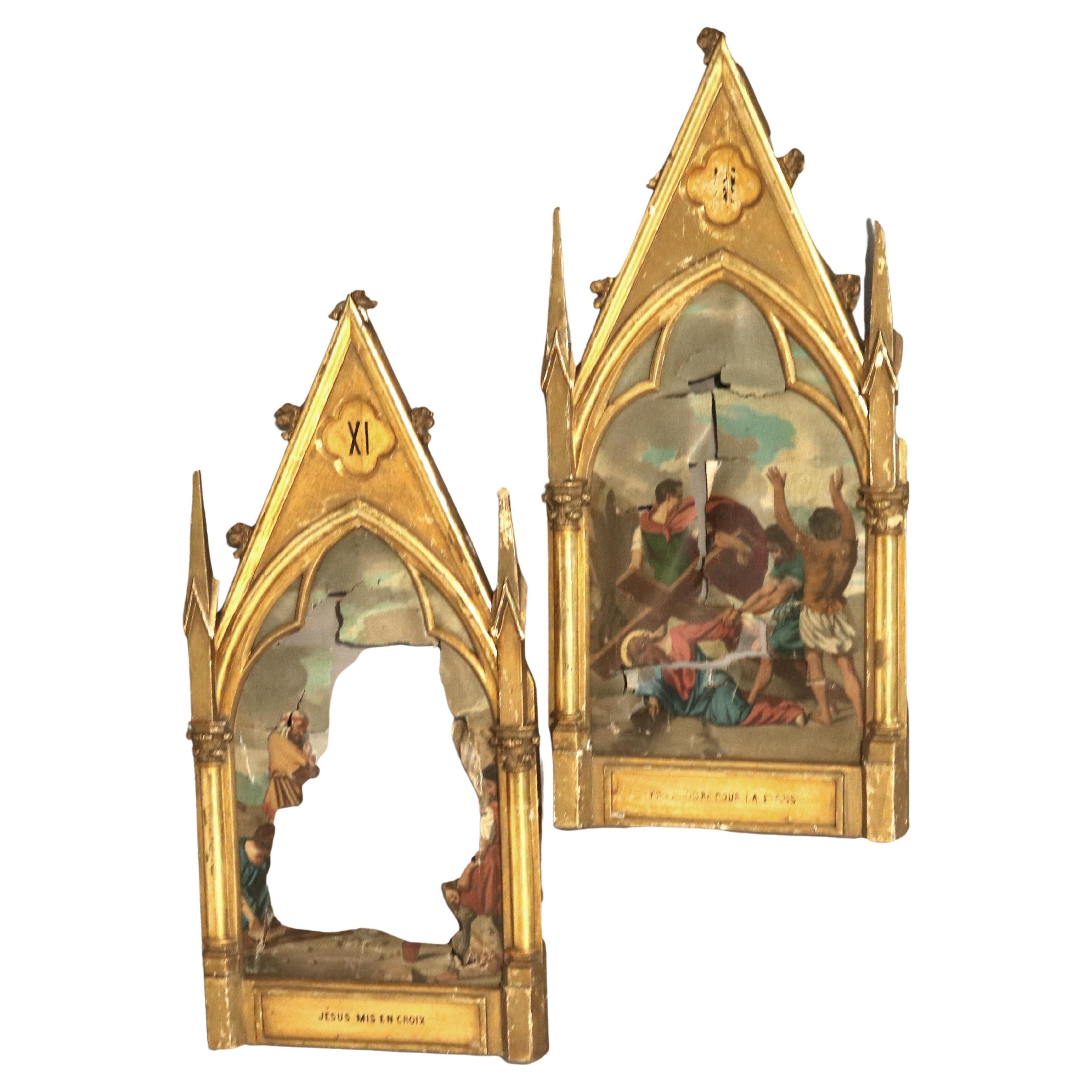 Two Antique Gothic Cathedral Form Giltwood Frames, C1880