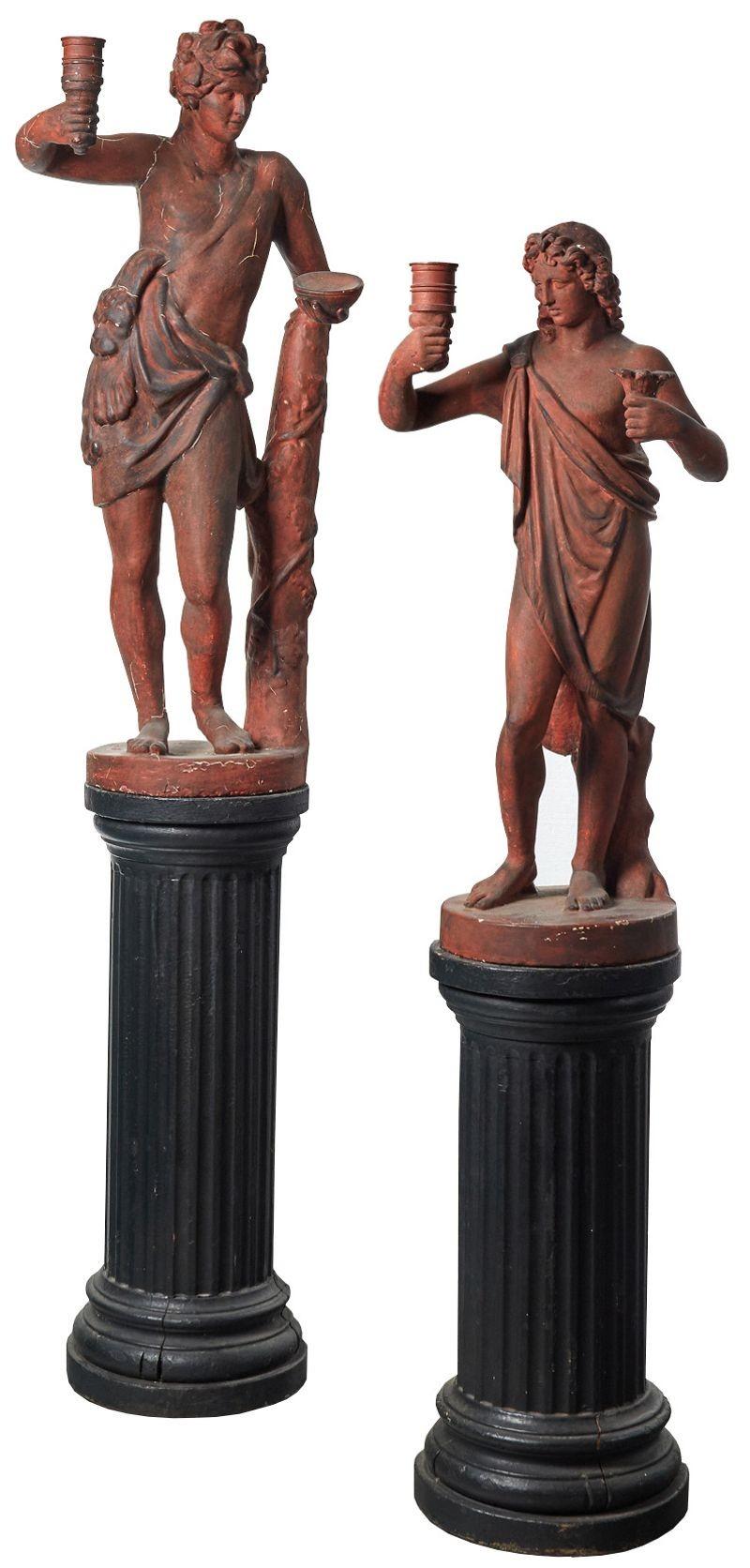 19th Century Two Antique Greek Figures on Pedestals For Sale