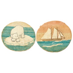 Zwei antike Grenfell-Labrador-Knüpfmatten:: Schiff und Eisbär:: um 1920