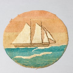 Two Antique Grenfell Labrador Hand Knotted Mats, Ship and Polar Bear, circa 1920