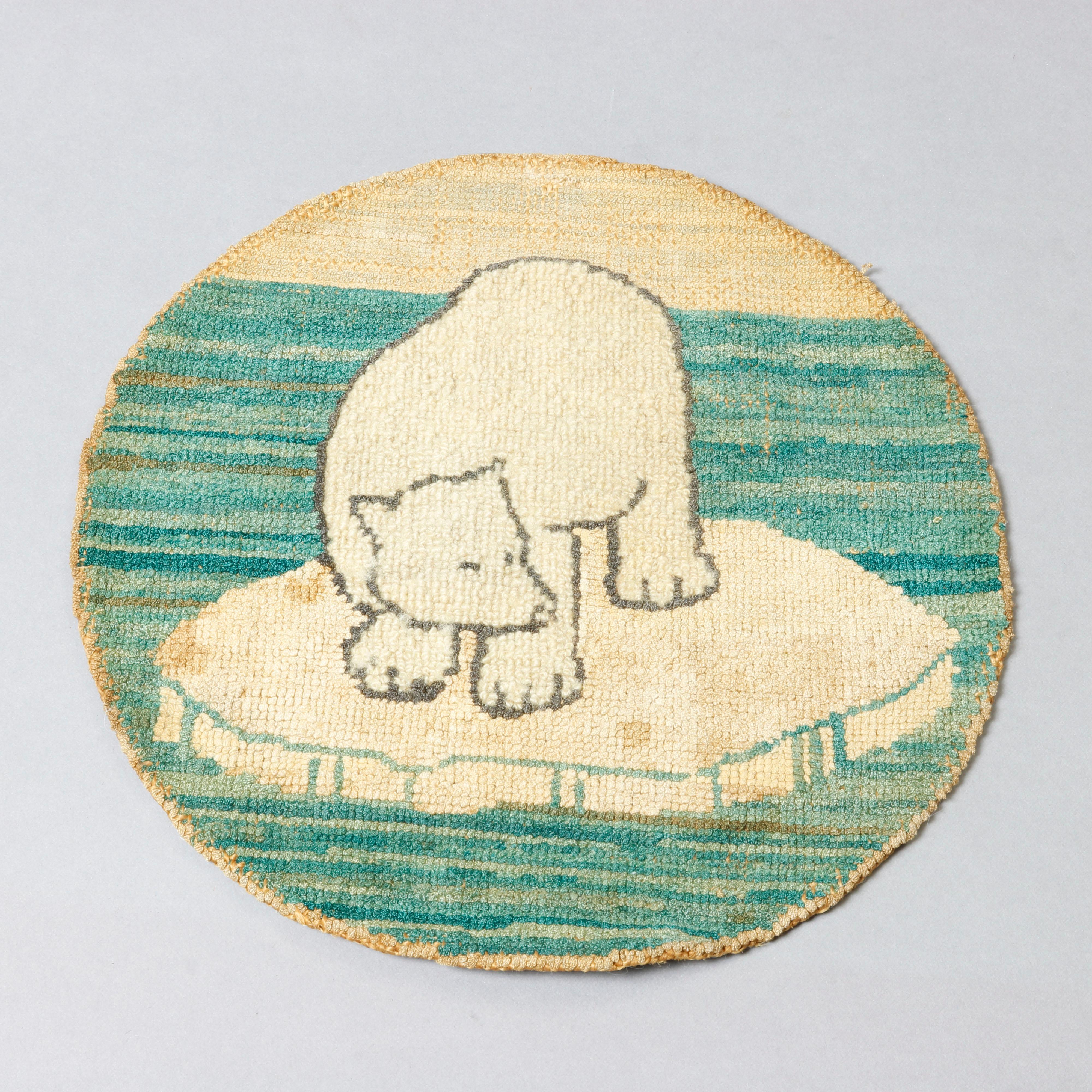 Canadian Two Antique Grenfell Labrador Hand Knotted Mats, Ship and Polar Bear, circa 1920