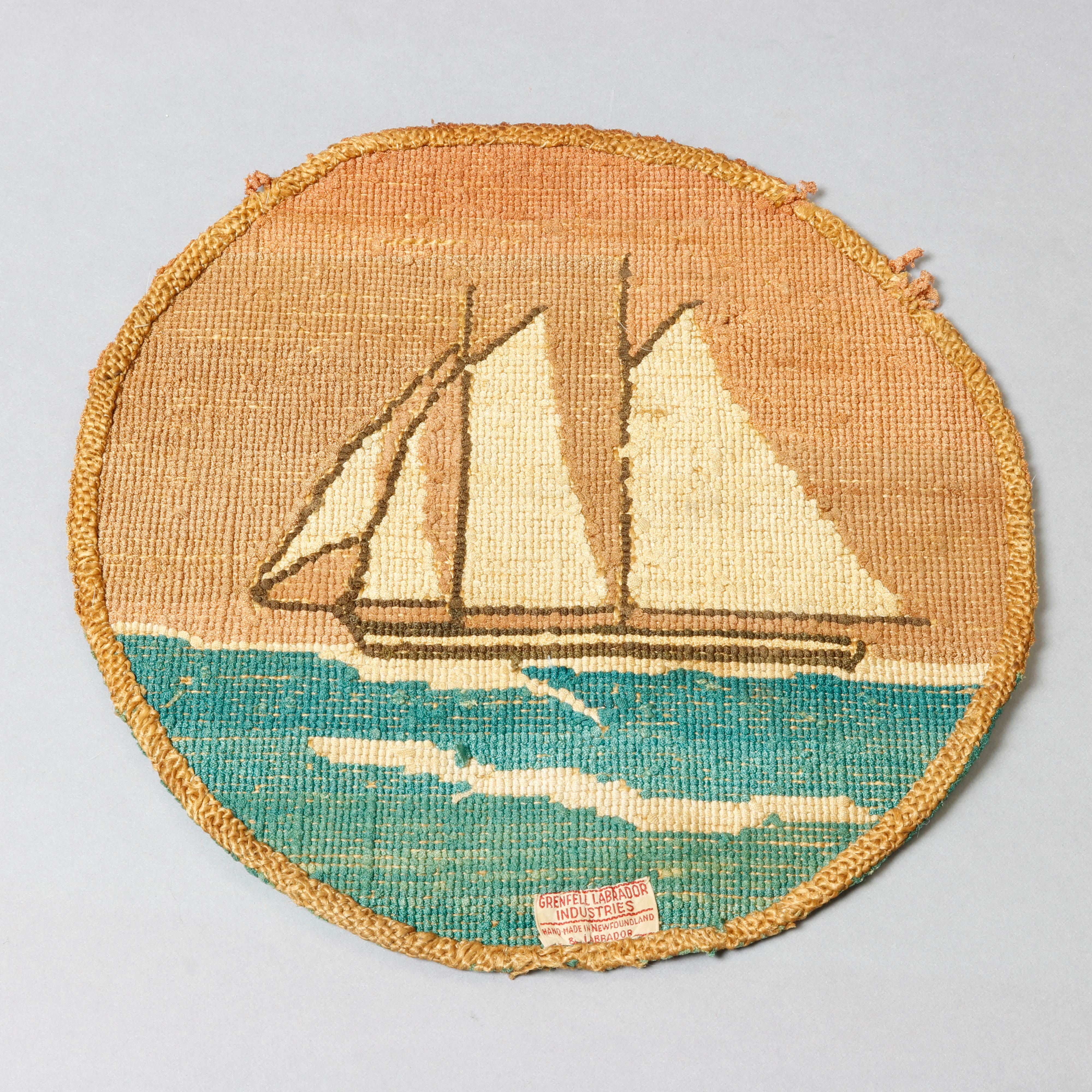 Hand-Crafted Two Antique Grenfell Labrador Hand Knotted Mats, Ship and Polar Bear, circa 1920