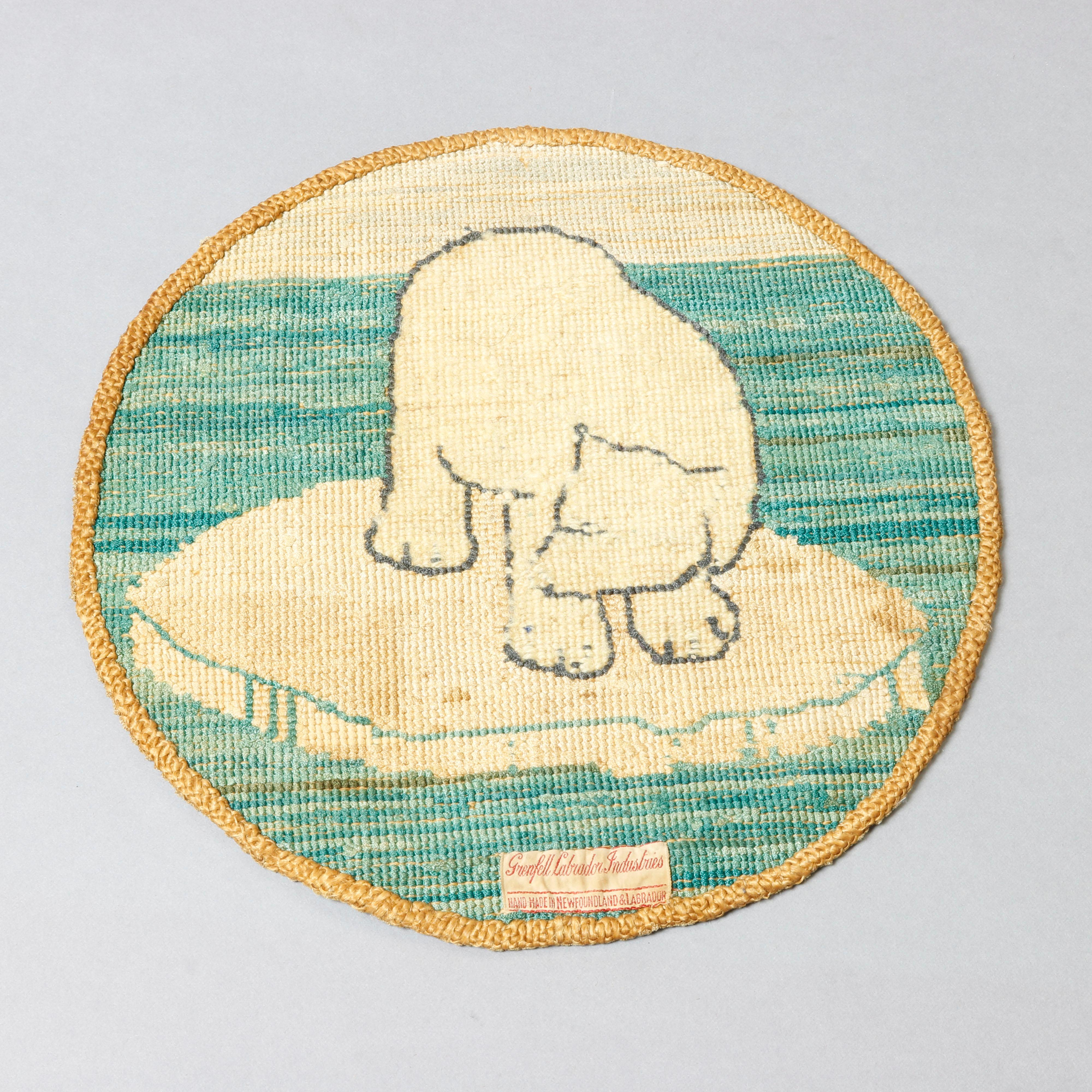 Two Antique Grenfell Labrador Hand Knotted Mats, Ship and Polar Bear, circa 1920 In Good Condition In Big Flats, NY