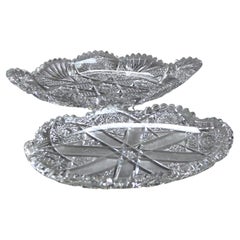 Two Antique Hawkes School Brilliant Cut Glass Serving Platters c1890