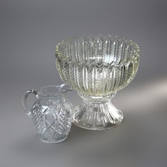 Deux pièces anciennes en verre pressé de l'école Heisey - Punch Bowl et Pitcher c1920