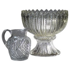 Two Antique Heisey School Pressed Glass Pieces - Punch Bowl & Pitcher c1920